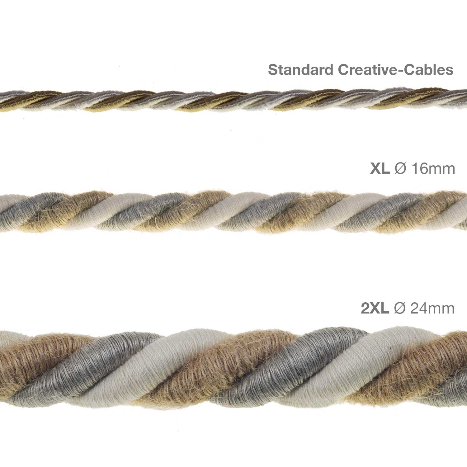 Cordone elettrico 3x0,75 rivestito in juta, cotone e lino naturale Country - Creative Cables