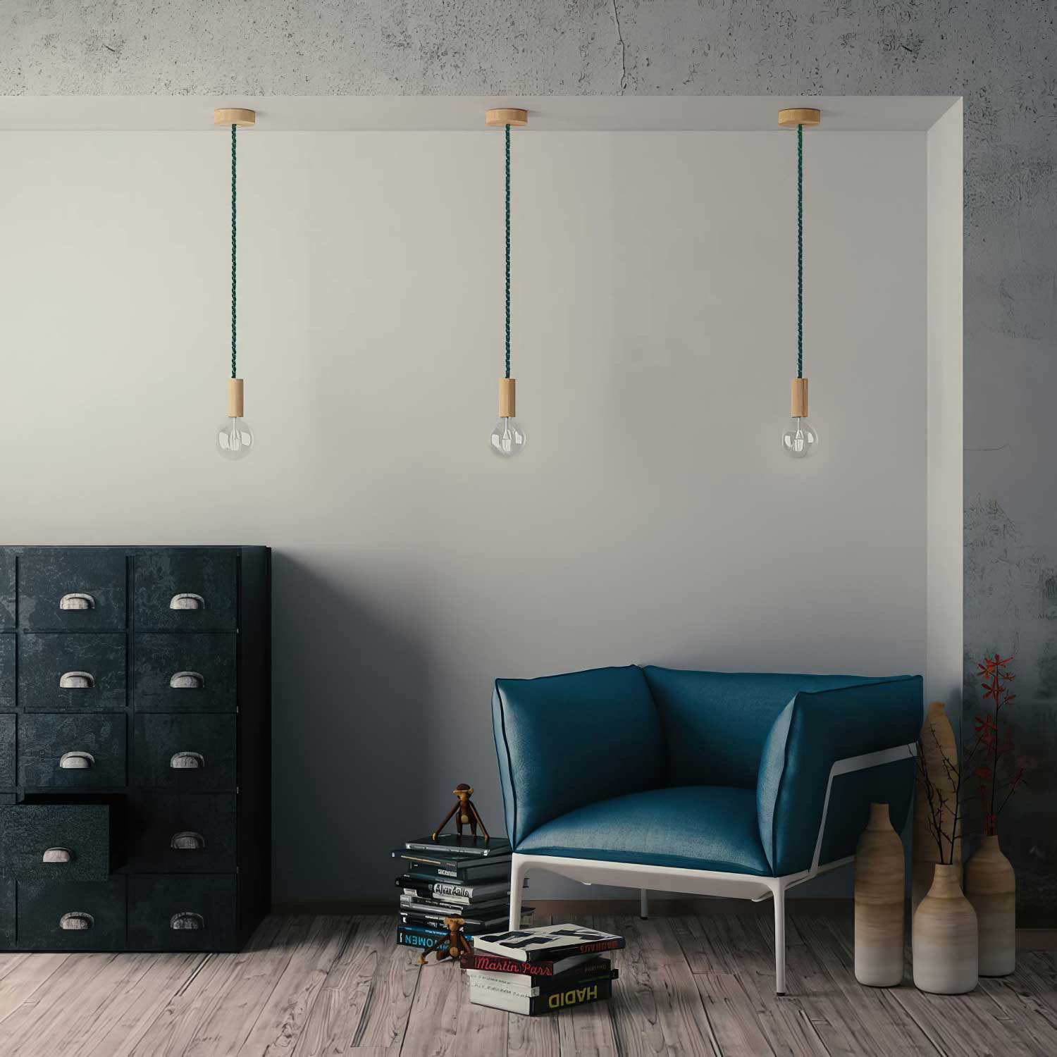 Cordone elettrico 3x0,75 rivestito in tessuto verde scuro lucido - Creative Cables