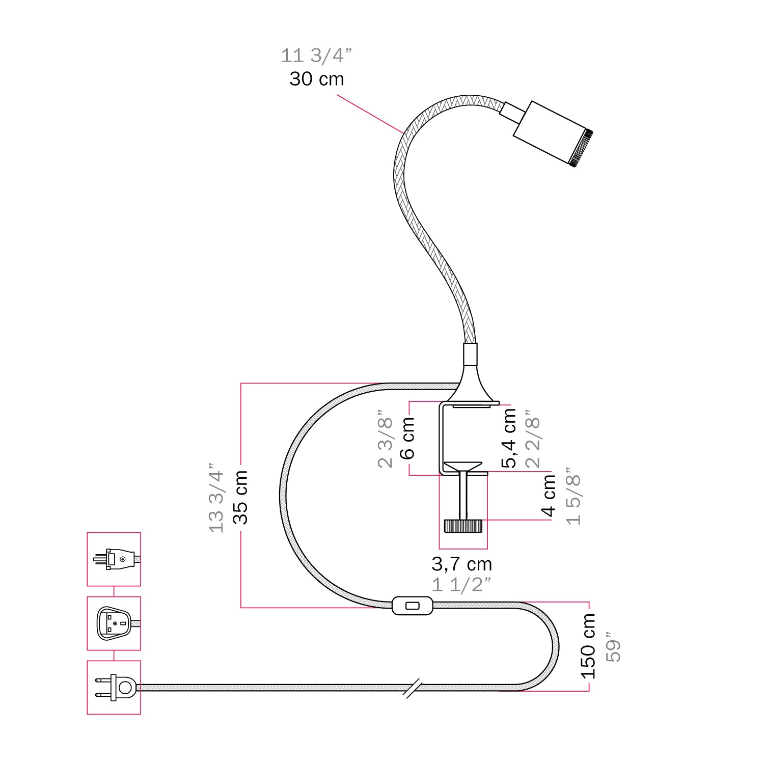 Faretto snodabile MAG-Y con pinza - Rame satinato