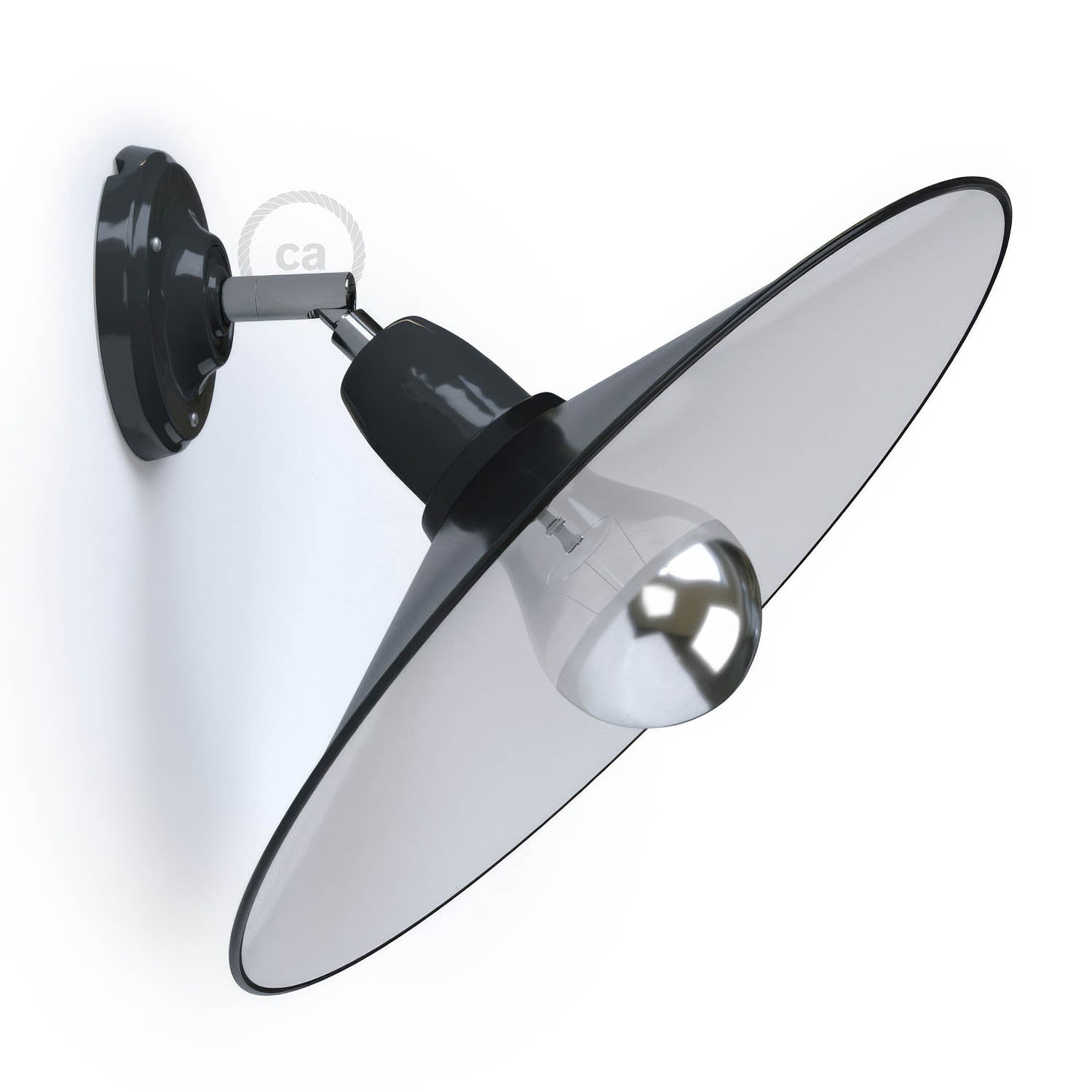 Fermaluce 90° con paralume Swing, lampada orientabile da parete o soffitto in porcellana - Nero