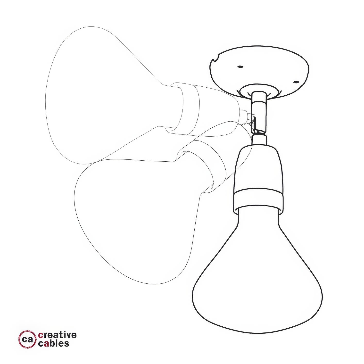 Fermaluce Classic 90° con portalampada filettato E27, lampada filomuro orientabile in porcellana - Bianco - Creative Cables