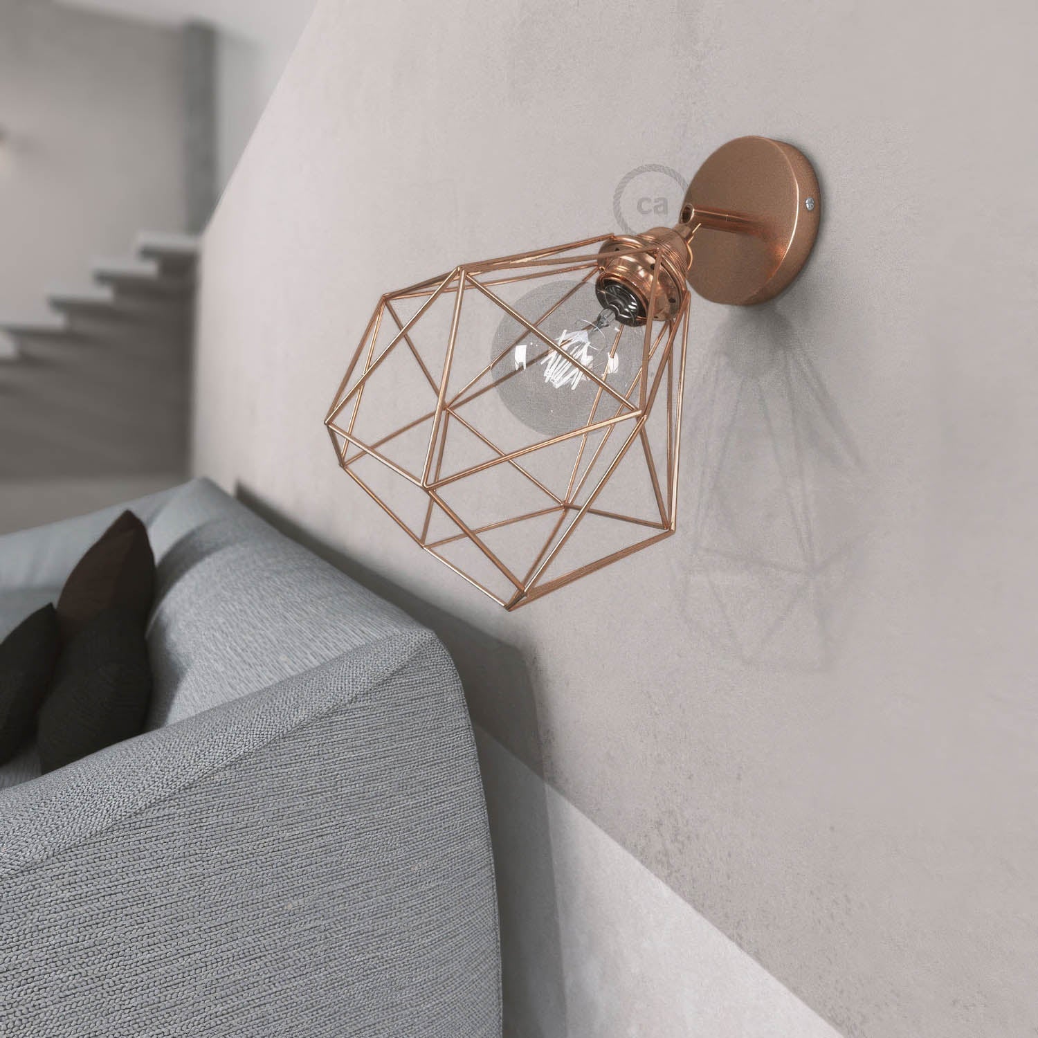 Fermaluce Metallo 90° con paralume Diamond, lampada filomuro orientabile in metallo - Rame