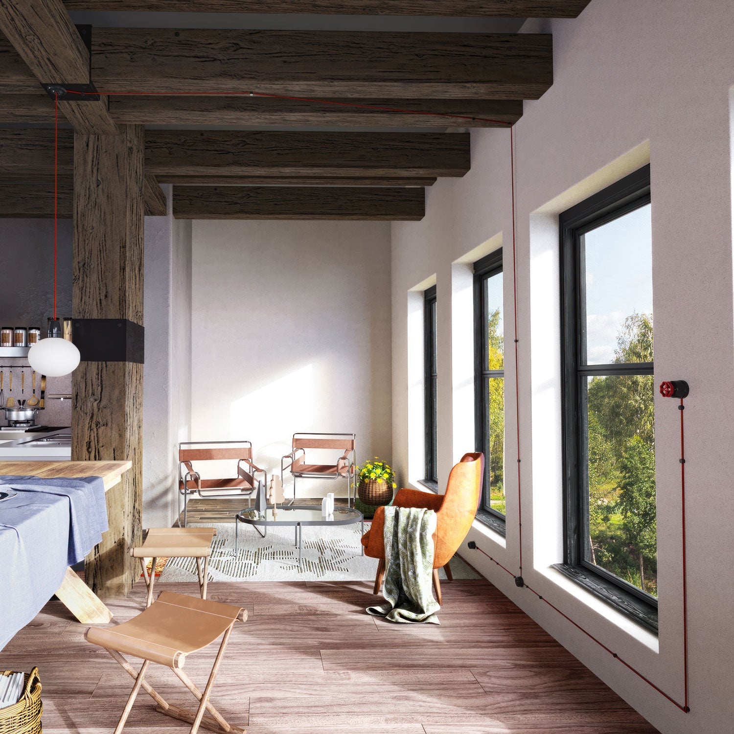 Interruttore/Deviatore in porcellana nero con manopola Rosso