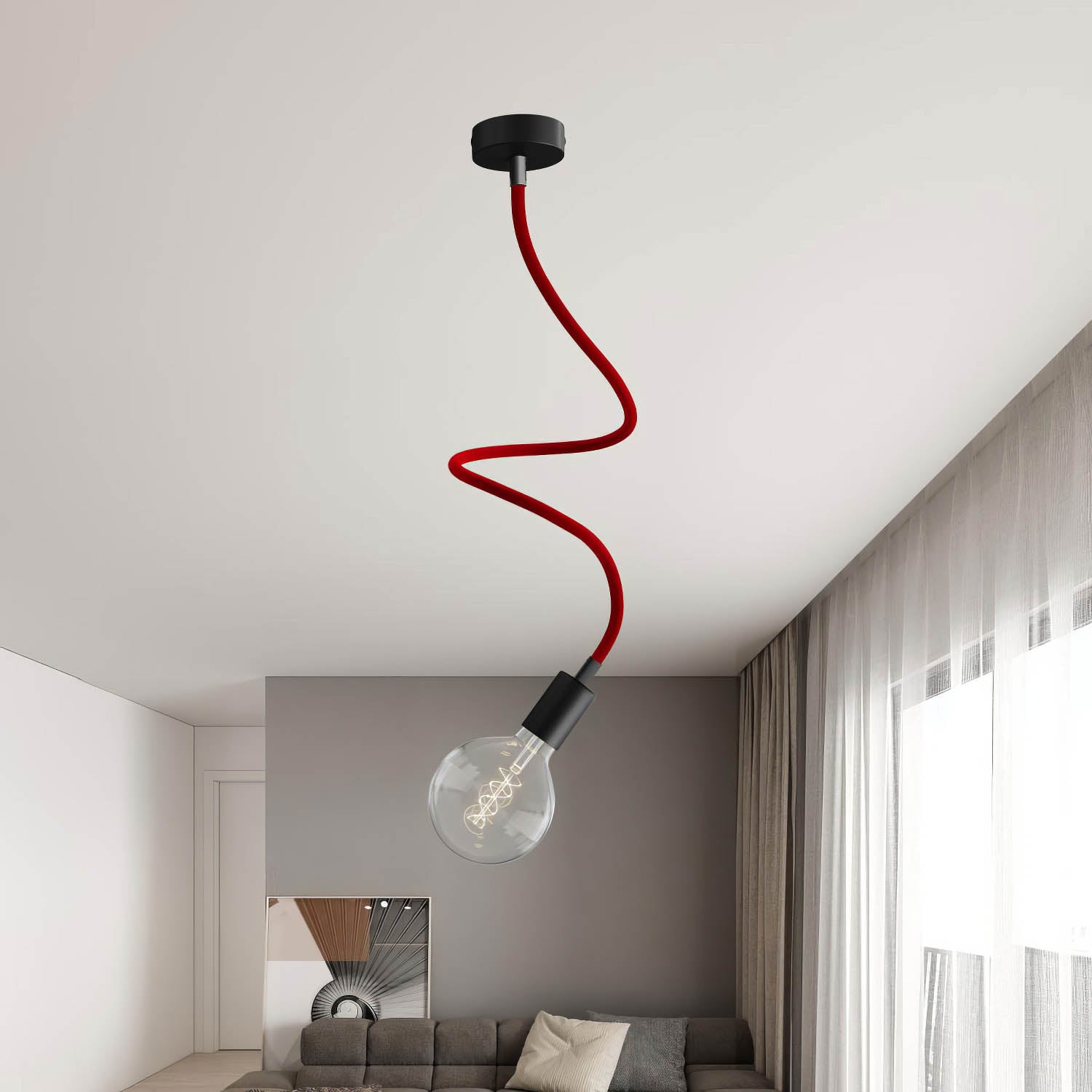 Kit Creative Flex tubo flessibile di estensione rivestito in tessuto RM09 Rosso con terminali metallici Nero 90 cm