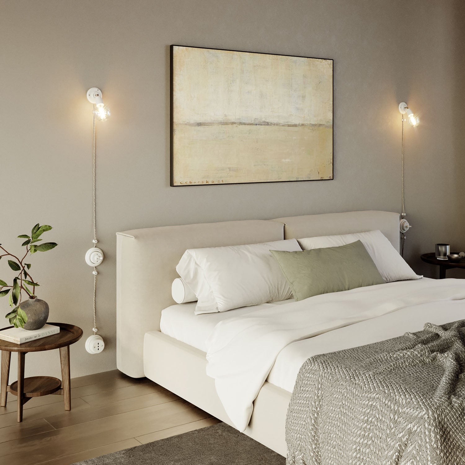 Kit interruttore/deviatore con dado a farfalla e base in porcellana bianca Bianco