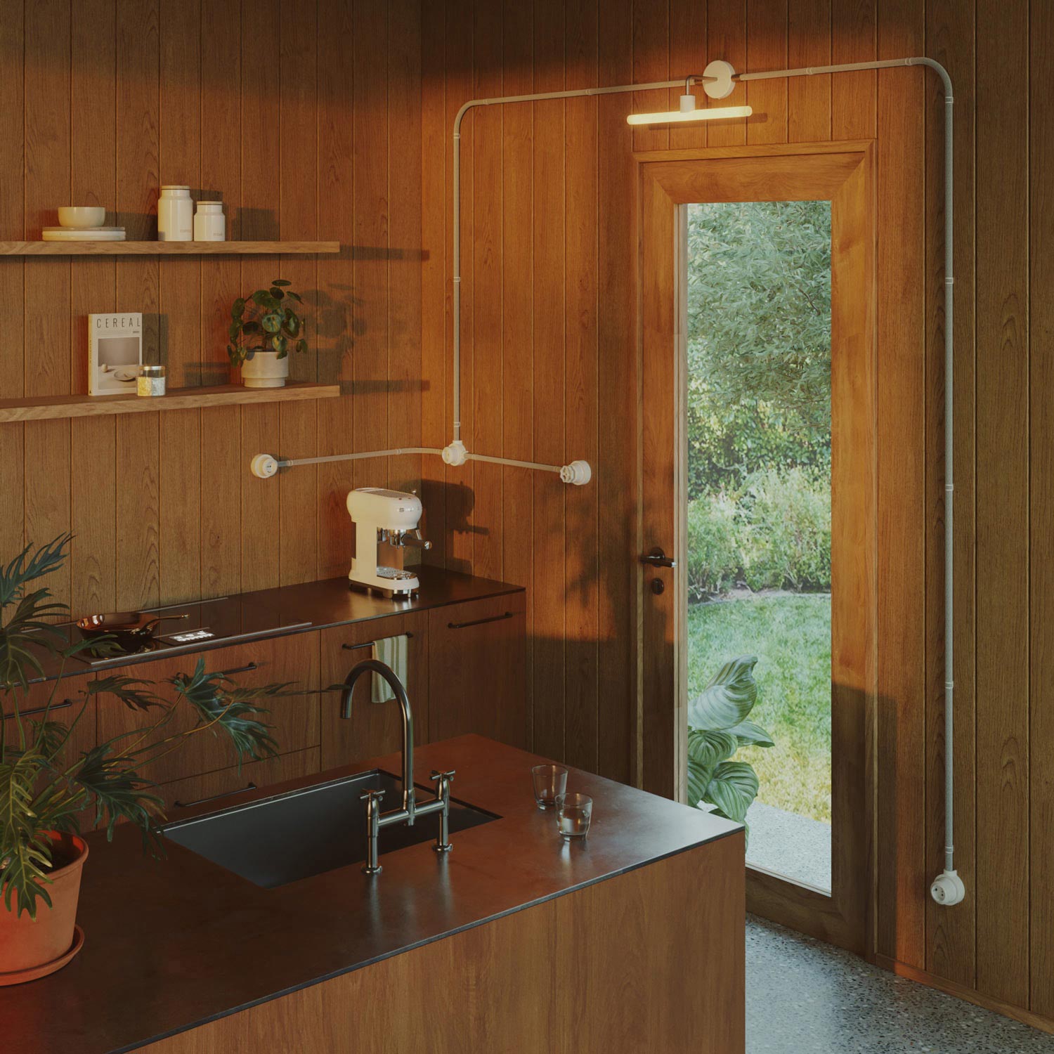 Kit interruttore/deviatore con dado a farfalla e base per Creative-Tubes in porcellana bianca Nero 2 in linea