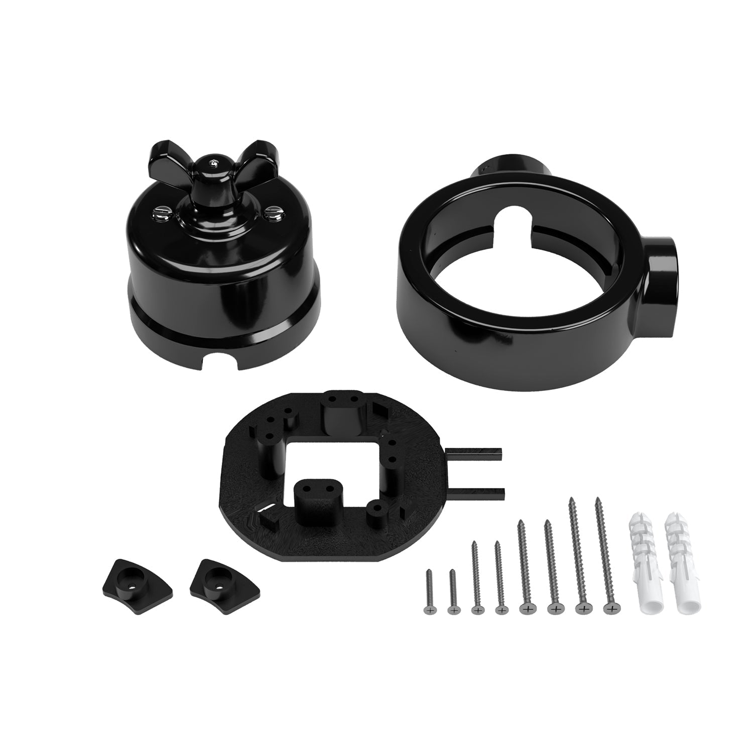 Kit interruttore/deviatore con dado a farfalla e base per Creative-Tubes in porcellana nera Nero 2