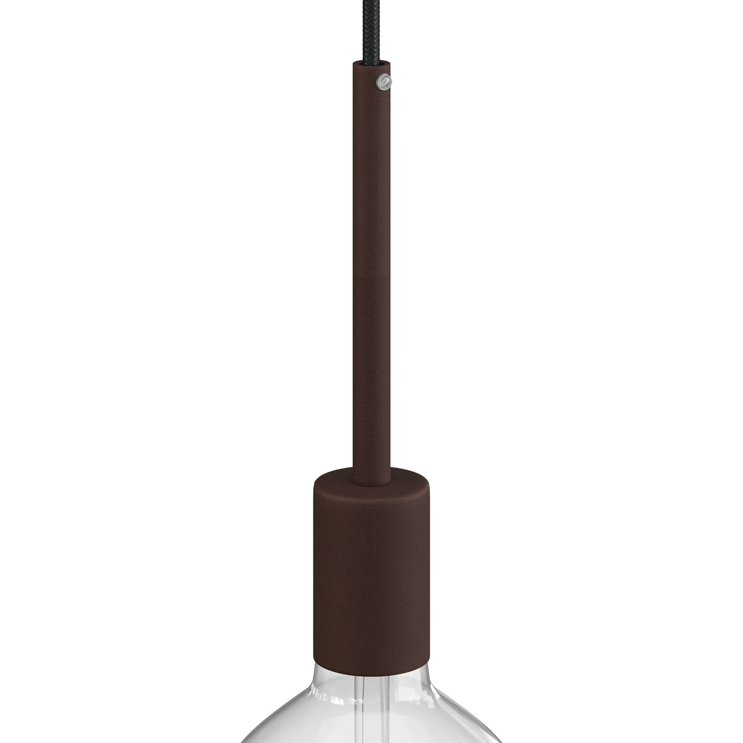 Kit portalampada E27 cilindrico in metallo con serracavo da 15 cm - Ruggine scura verniciata - Creative Cables