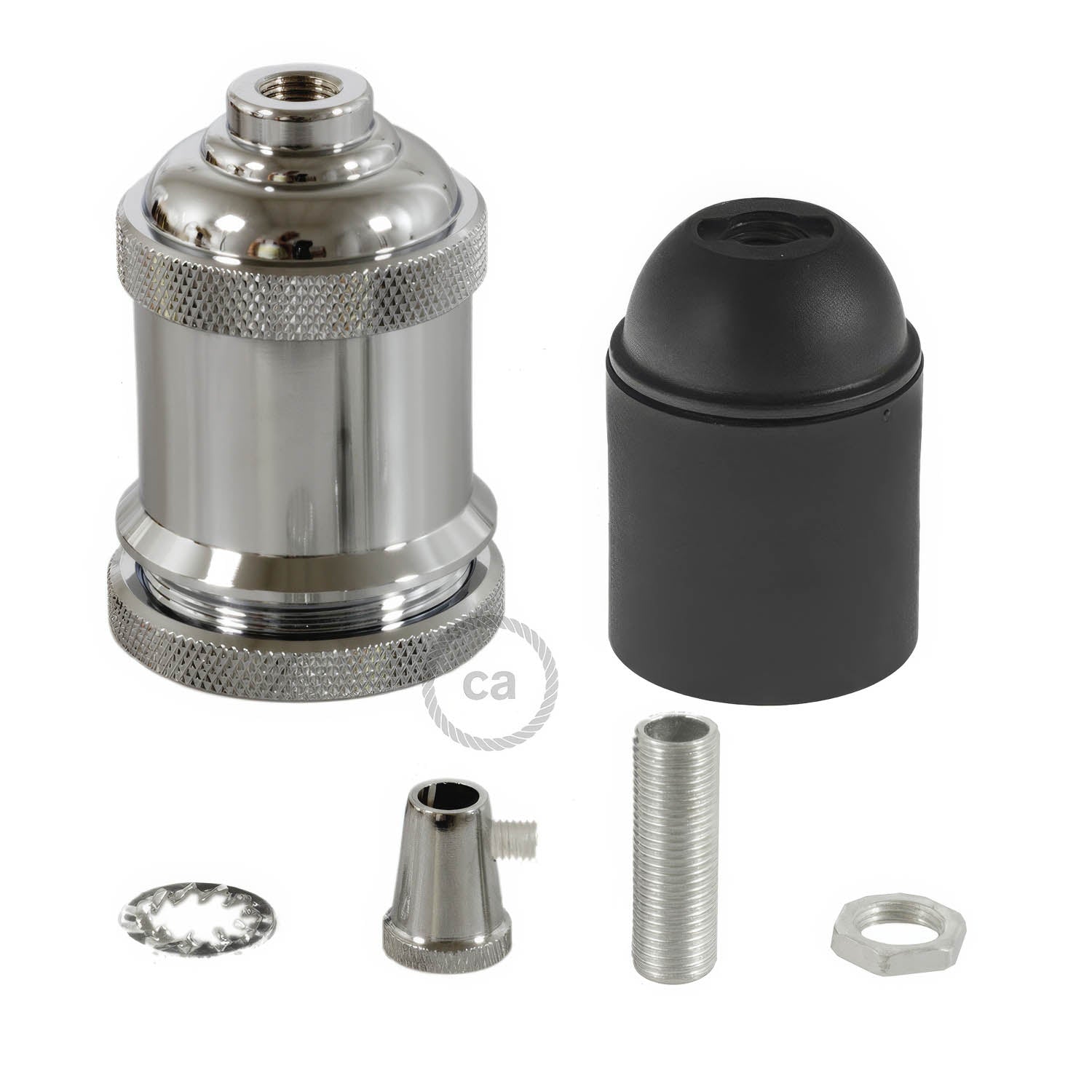 Kit portalampada E27 in alluminio vintage - Cromo - Creative Cables