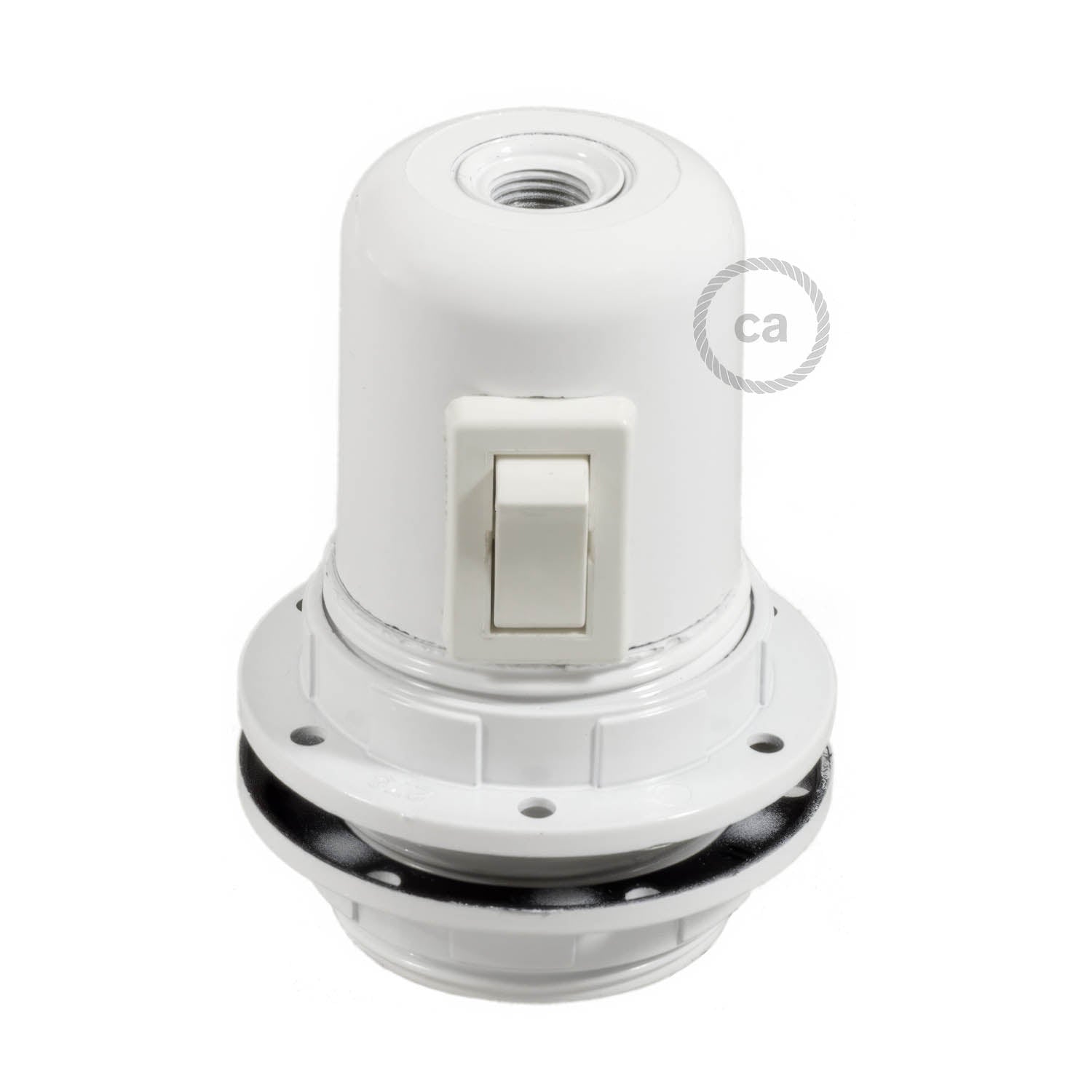 Kit portalampada E27 in bakelite con doppia ghiera per paralume e interruttore - Bianco - Creative Cables