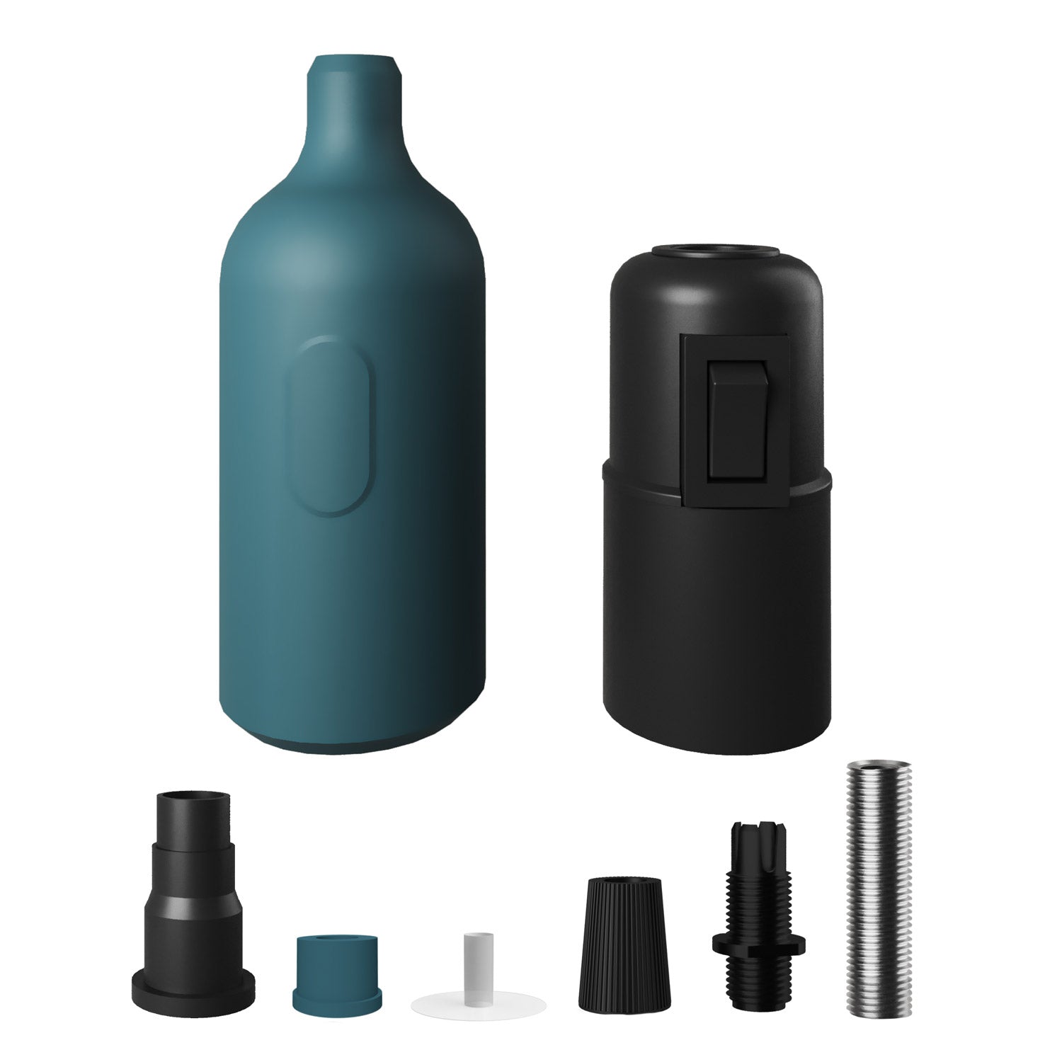 Kit portalampada E27 in silicone con interruttore e serracavo nascosti - Petrolio - Creative Cables