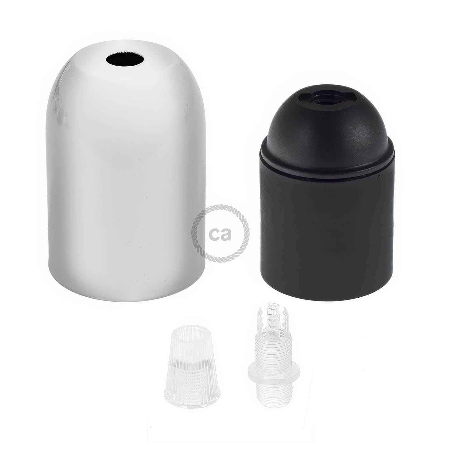 Kit portalampada E27 semisferico in metallo - Cromo - Creative Cables