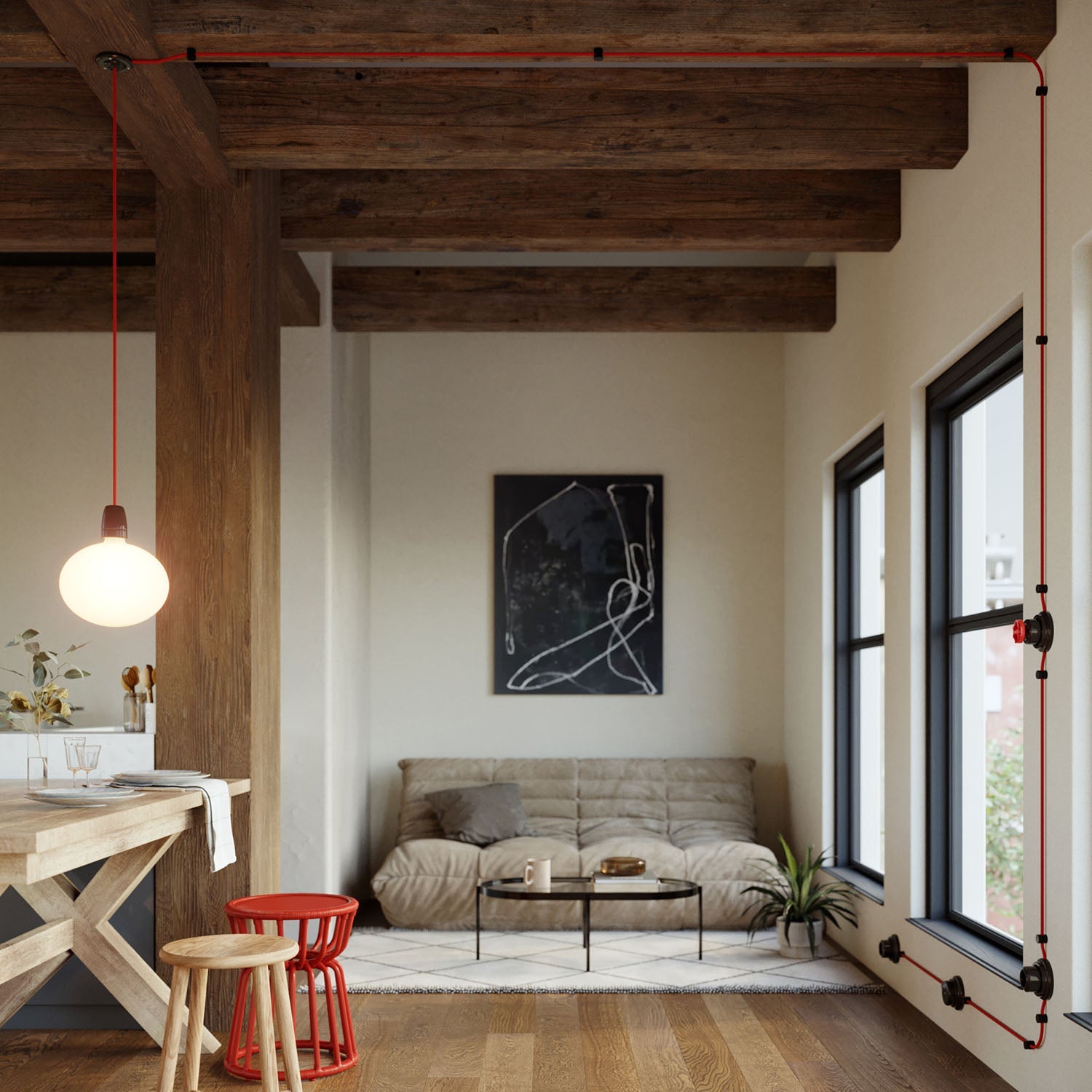 Kit presa Schuko da parete e base in porcellana - Nero