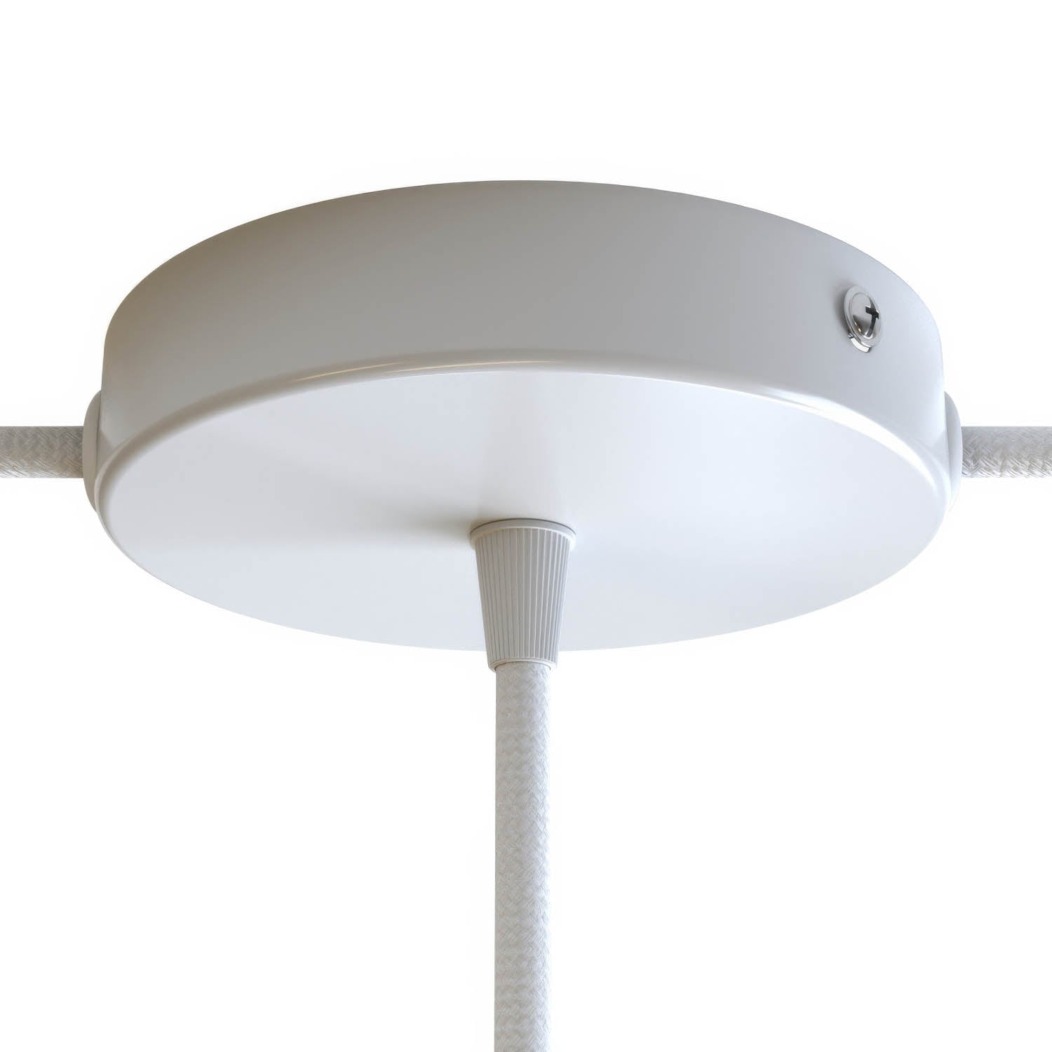 Kit rosone cilindrico in metallo a 1 foro centrale e 2 fori laterali - Bianco lucido - Creative Cables