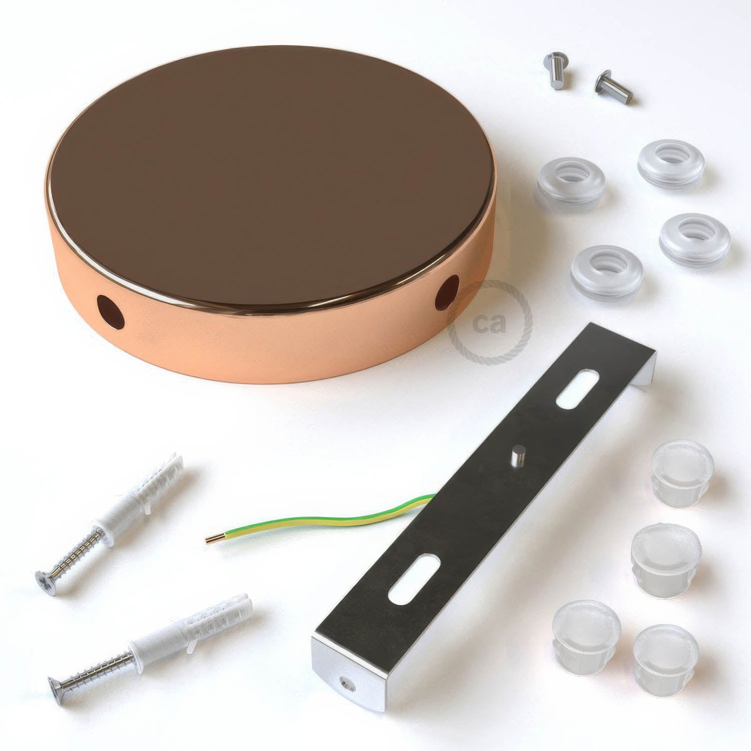 Kit rosone cilindrico in metallo a 4 fori laterali (scatola di derivazione) - Rame