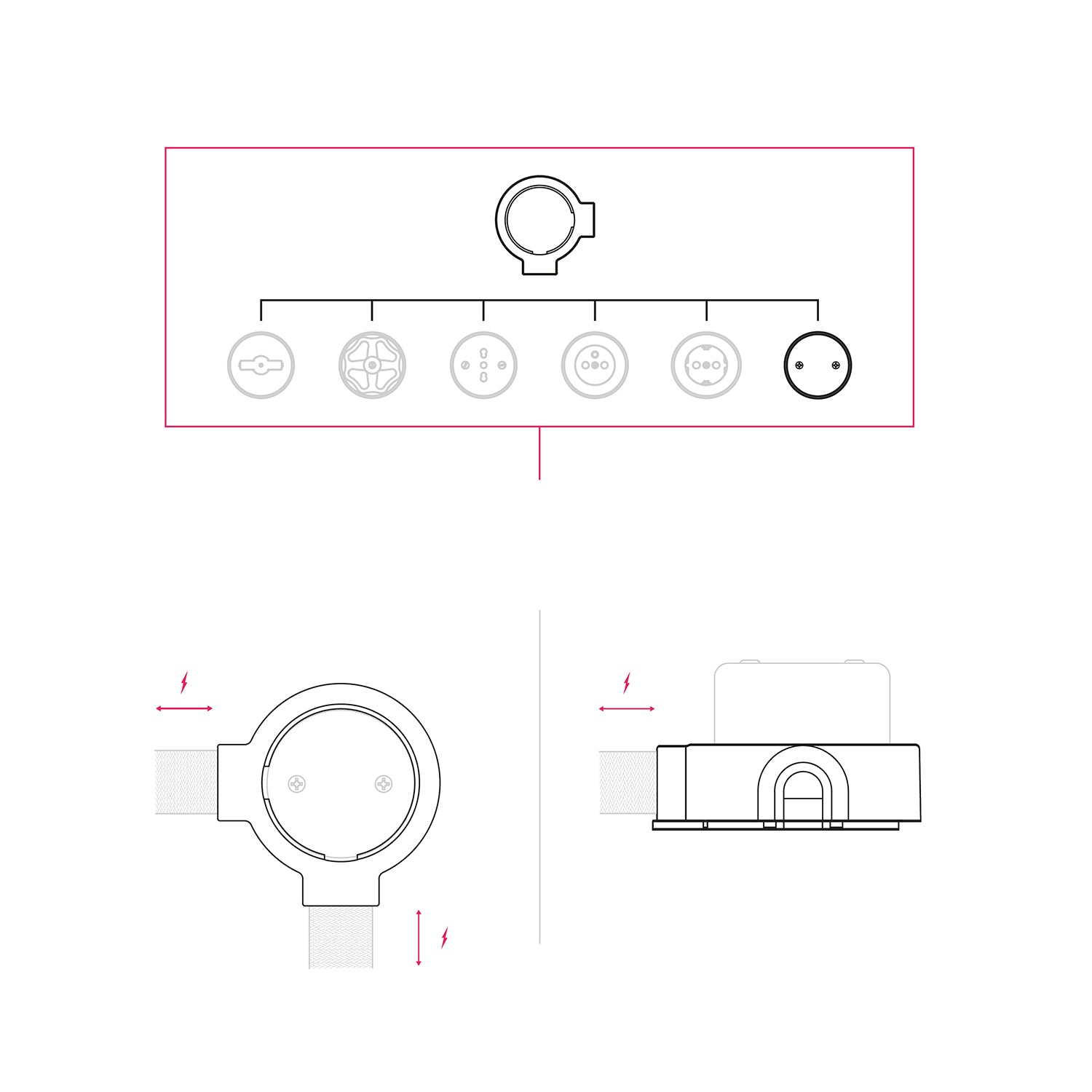 Kit scatola di derivazione e base per Creative-Tubes in porcellana - Nero 2