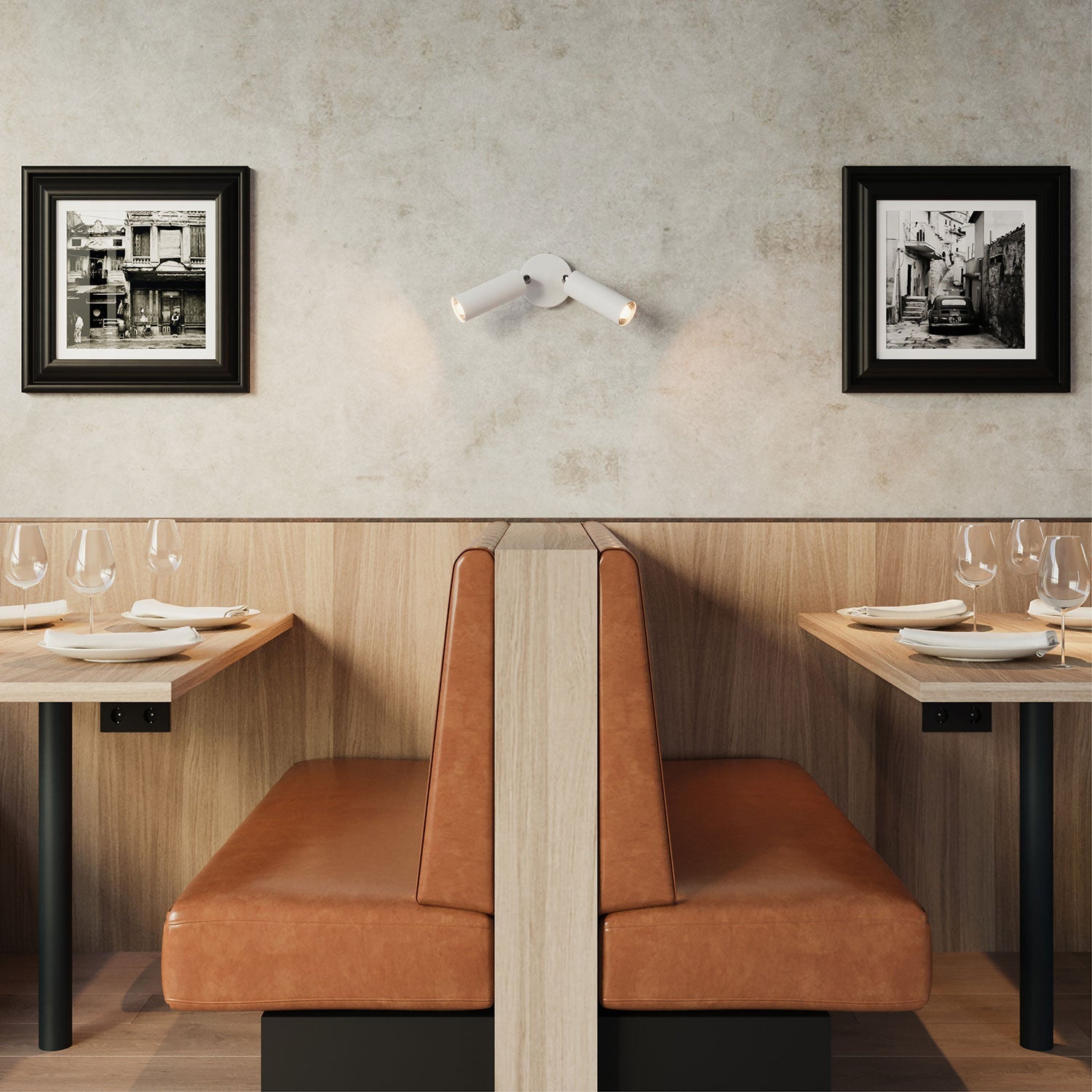 Lampada a 2 faretti con paralume Tub - E14 e rosone tondo - Bianco opaco - Creative Cables