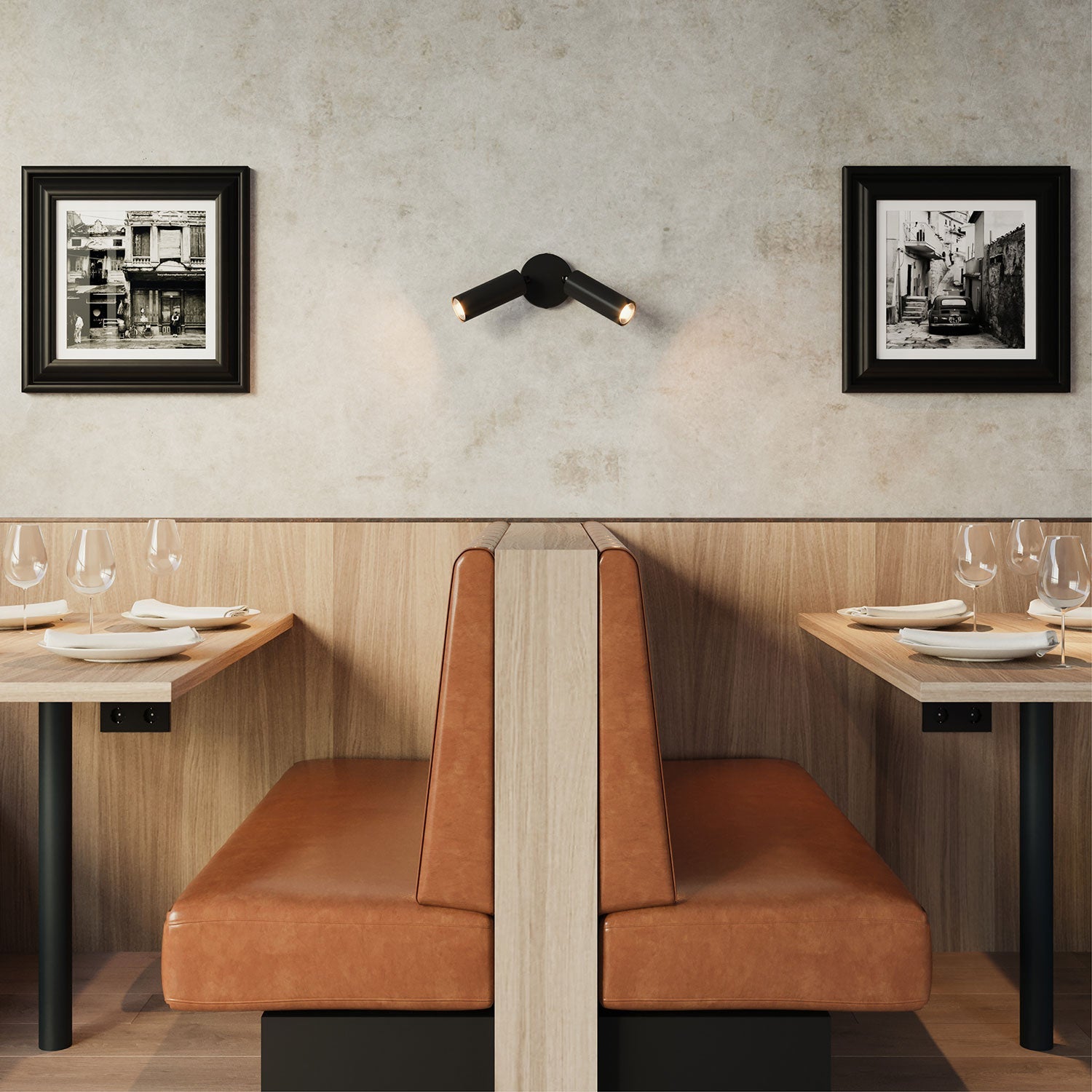 Lampada a 2 faretti con paralume Tub - E14 e rosone tondo - Nero - Creative Cables