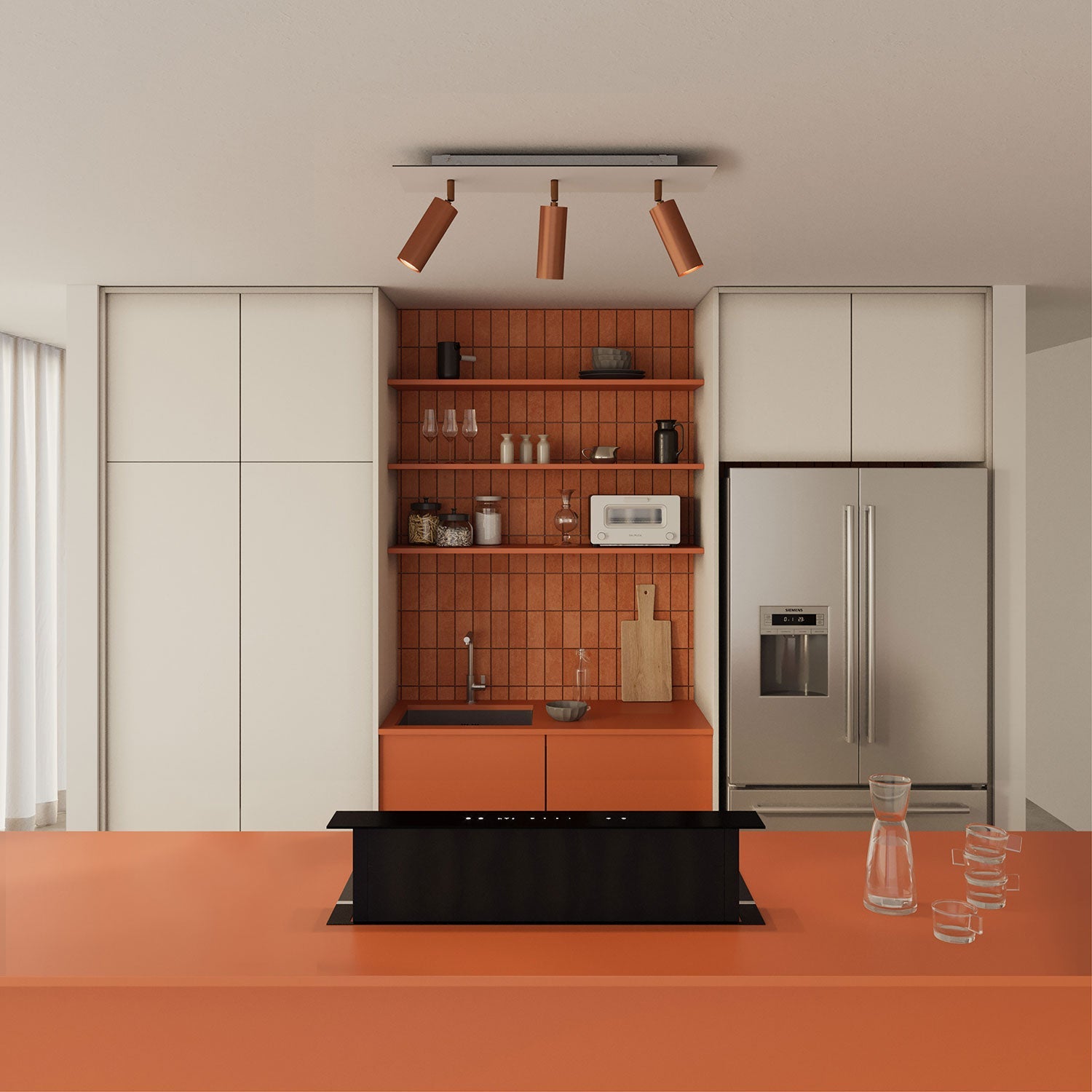 Lampada a 3 faretti con paralume Tub - E14 e Rose - One XXL rettangolare - Rame satinato - Creative Cables