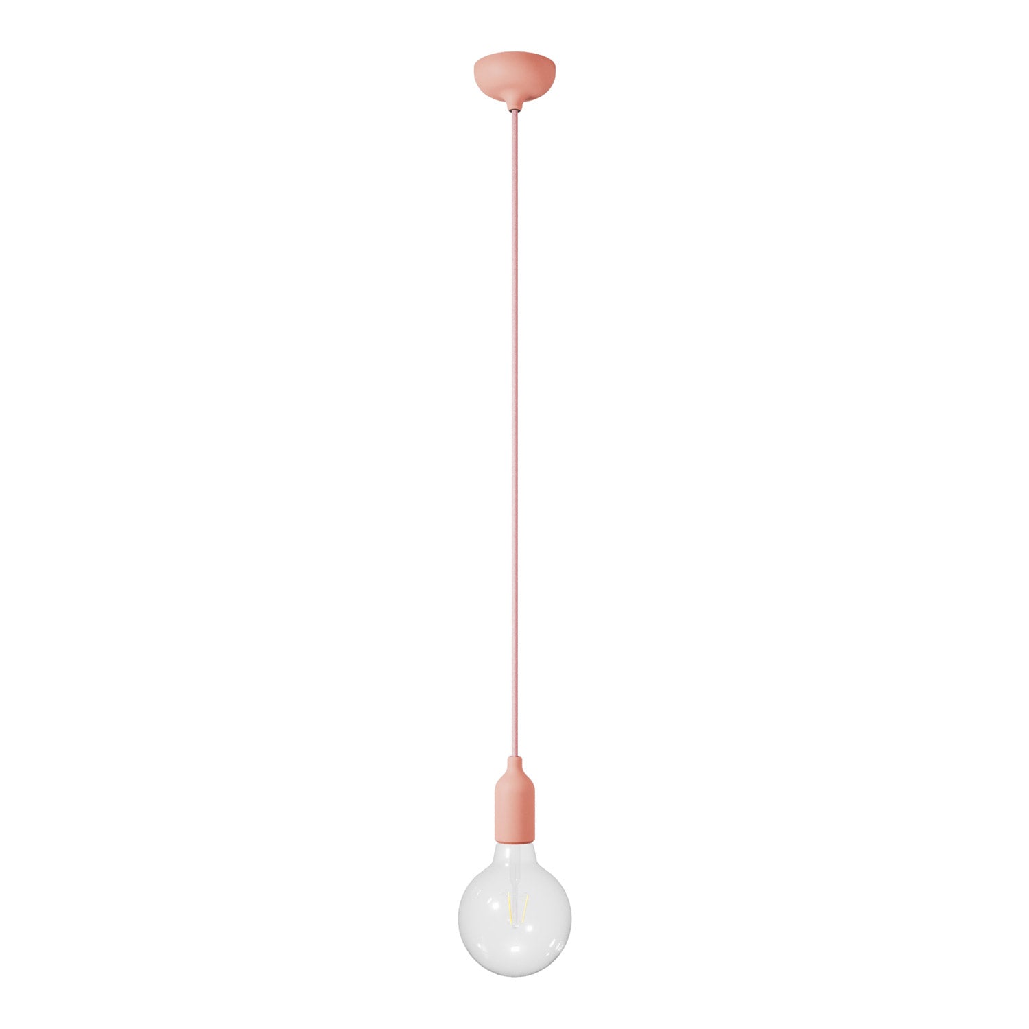 Lampada a sospensione colorata in silicone con cavo tessile - Salmone - Creative Cables