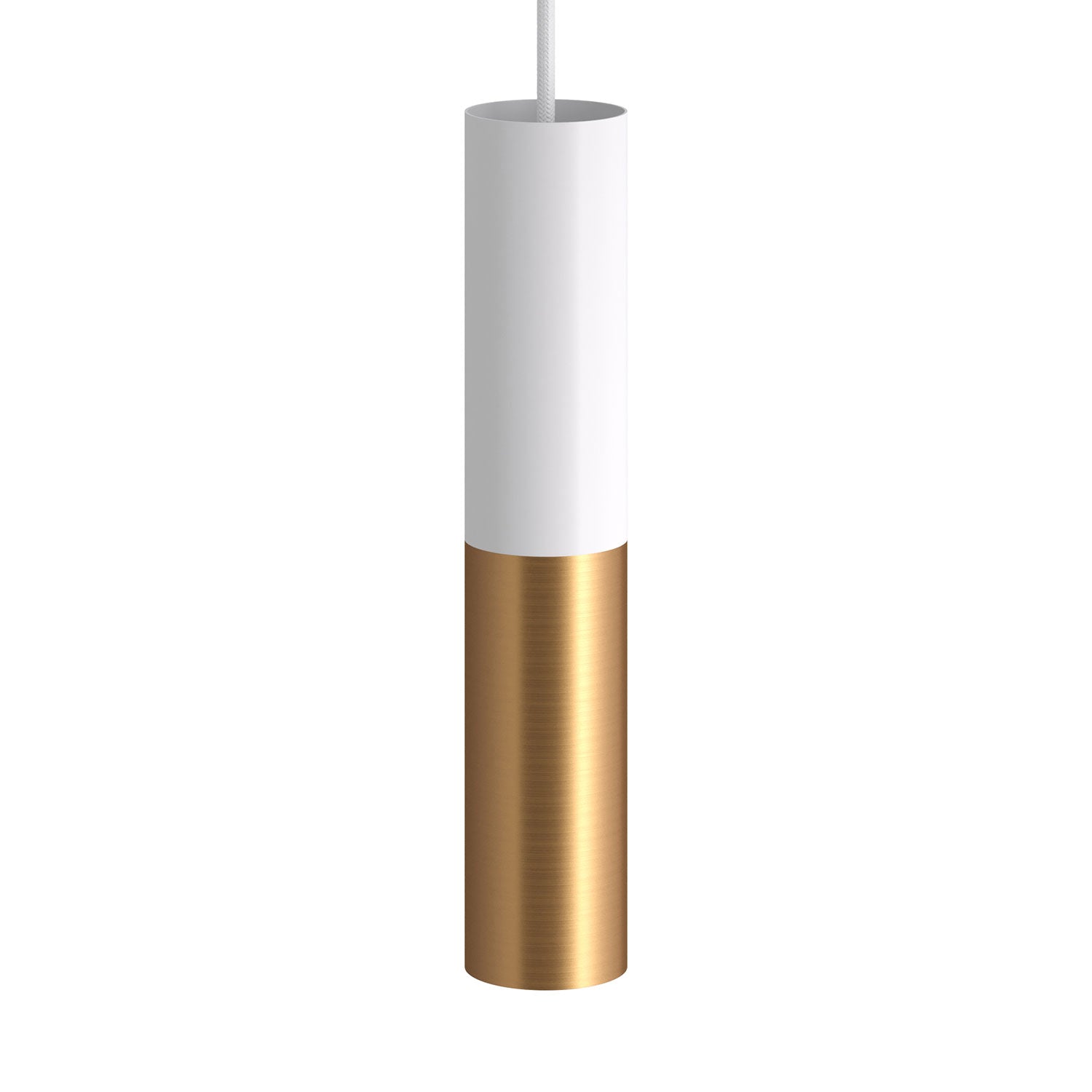 Lampada a sospensione completa di cavo tessile e doppio paralume Tub - E14 - Bianco opaco e Bronzo satinato - Creative Cables