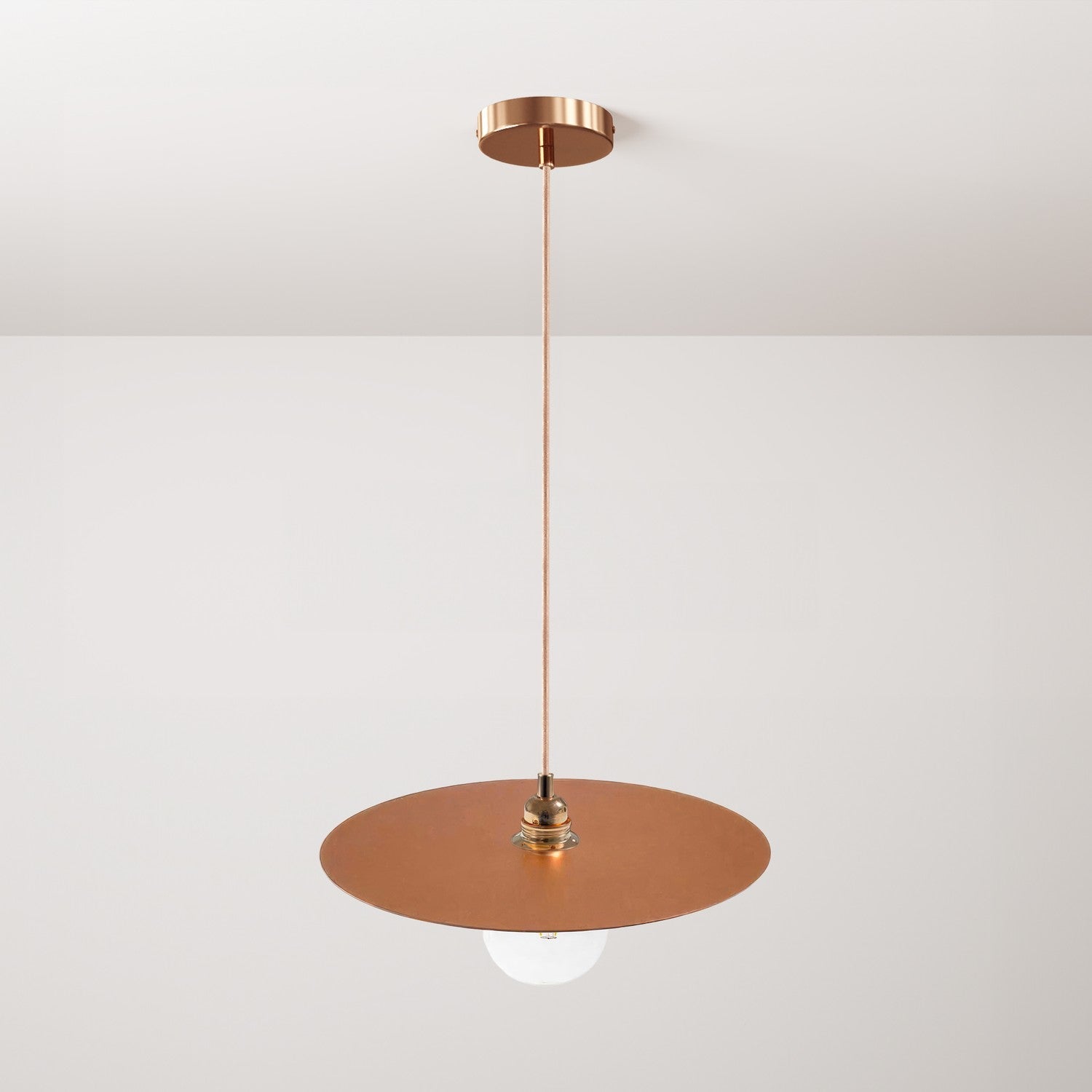 Lampada a sospensione completa di cavo tessile, paralume oversize Ellepi e finiture in metallo - Rame