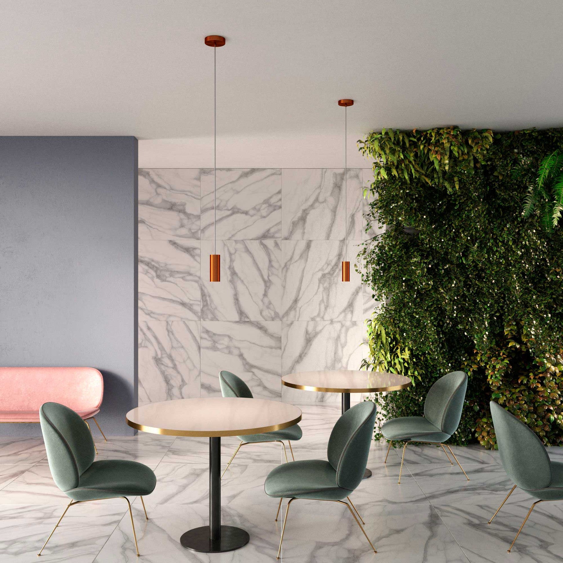 Lampada a sospensione completa di cavo tessile, paralume Tub - E14 e finiture in metallo - Rame satinato - Creative Cables