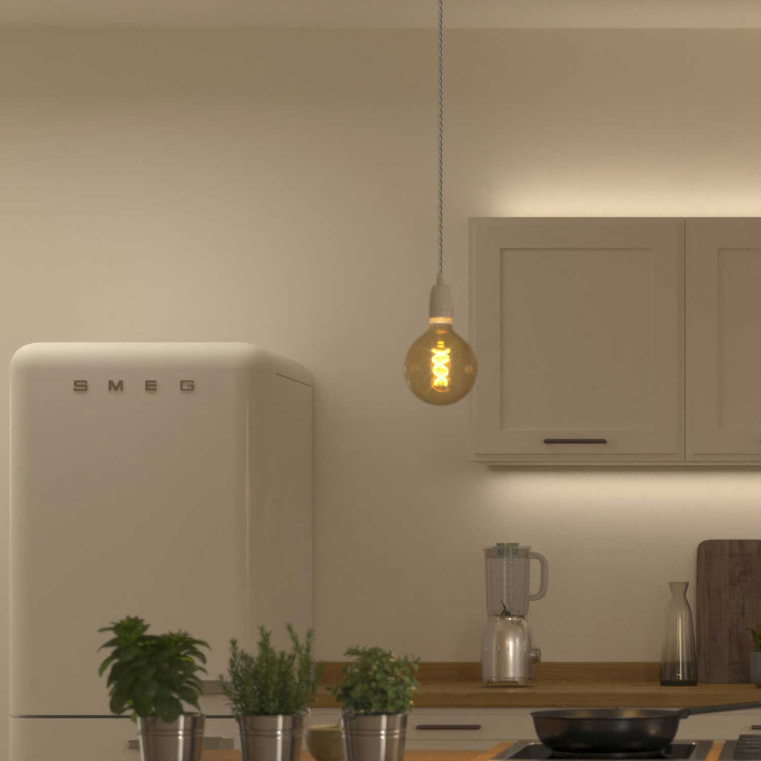 Lampada a sospensione completa di cavo tessile trecciato e finiture in porcellana bianca - Bianco - Creative Cables