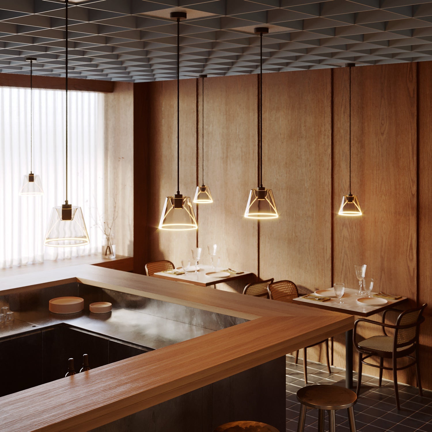 Lampada a sospensione con lampadina Ghost a cono smoky - Nero