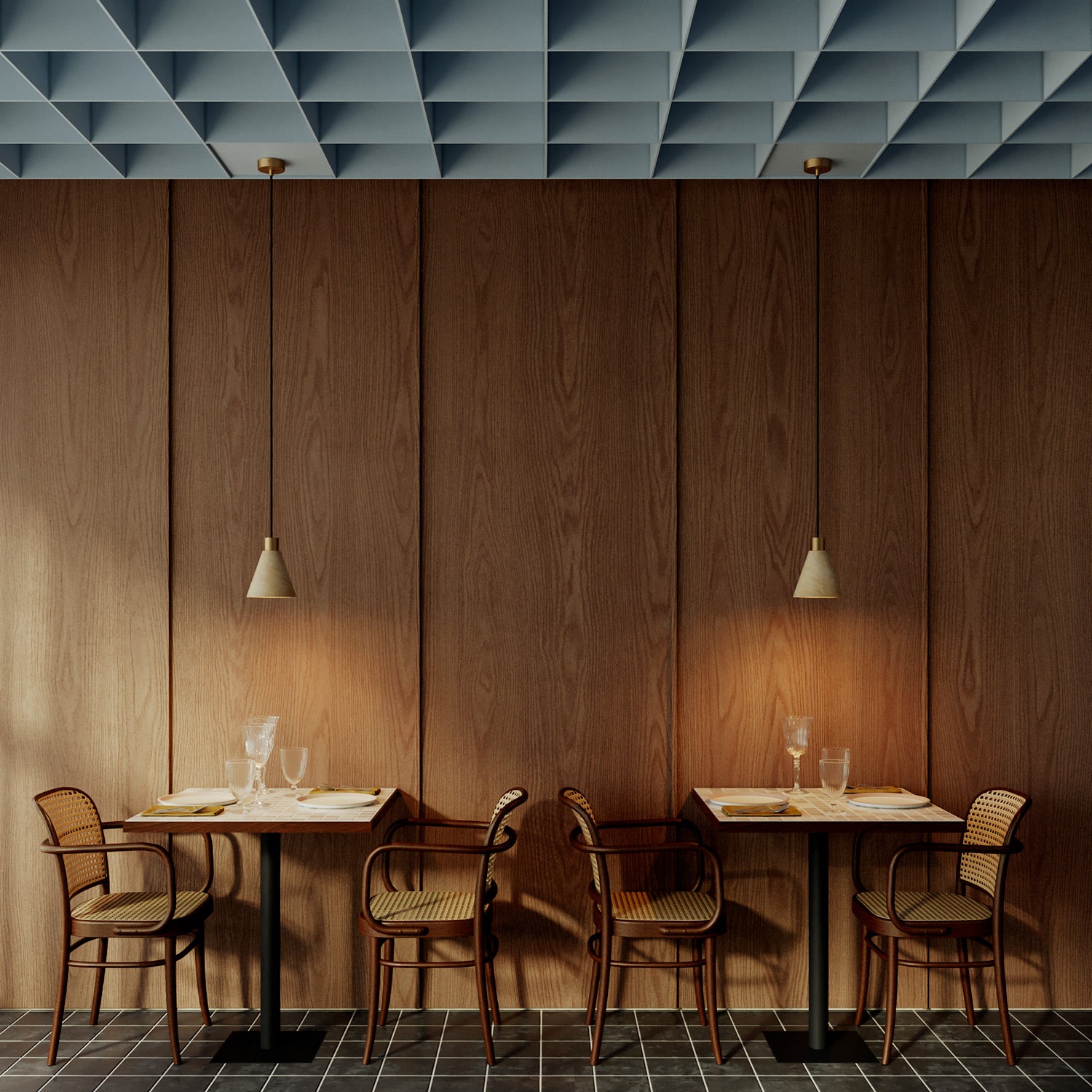 Lampada a sospensione con paralume conico in legno - Bronzo satinato