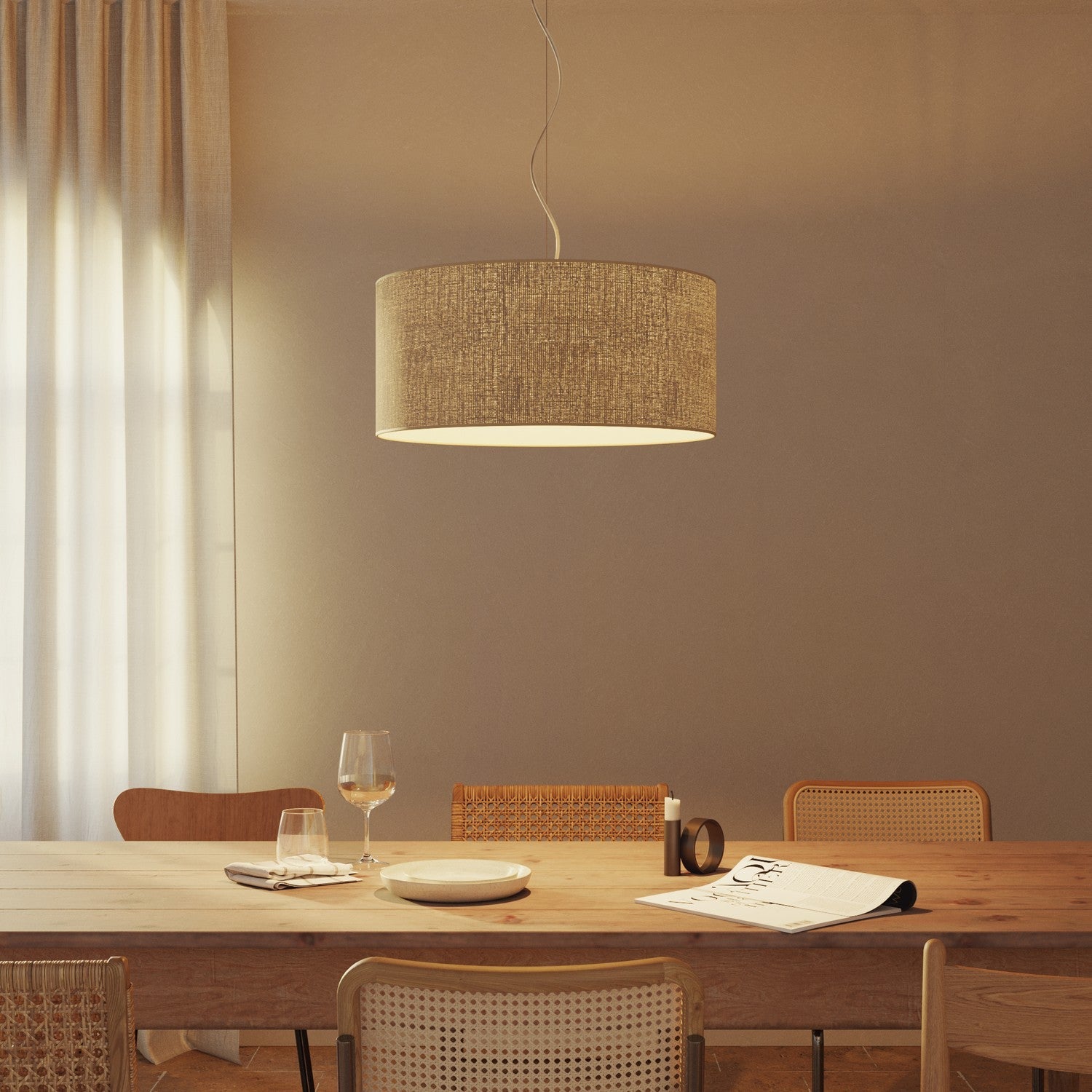 Lampada a sospensione con paralume in tessuto Cilindro Large - Made in Italy - Juta Naturale No