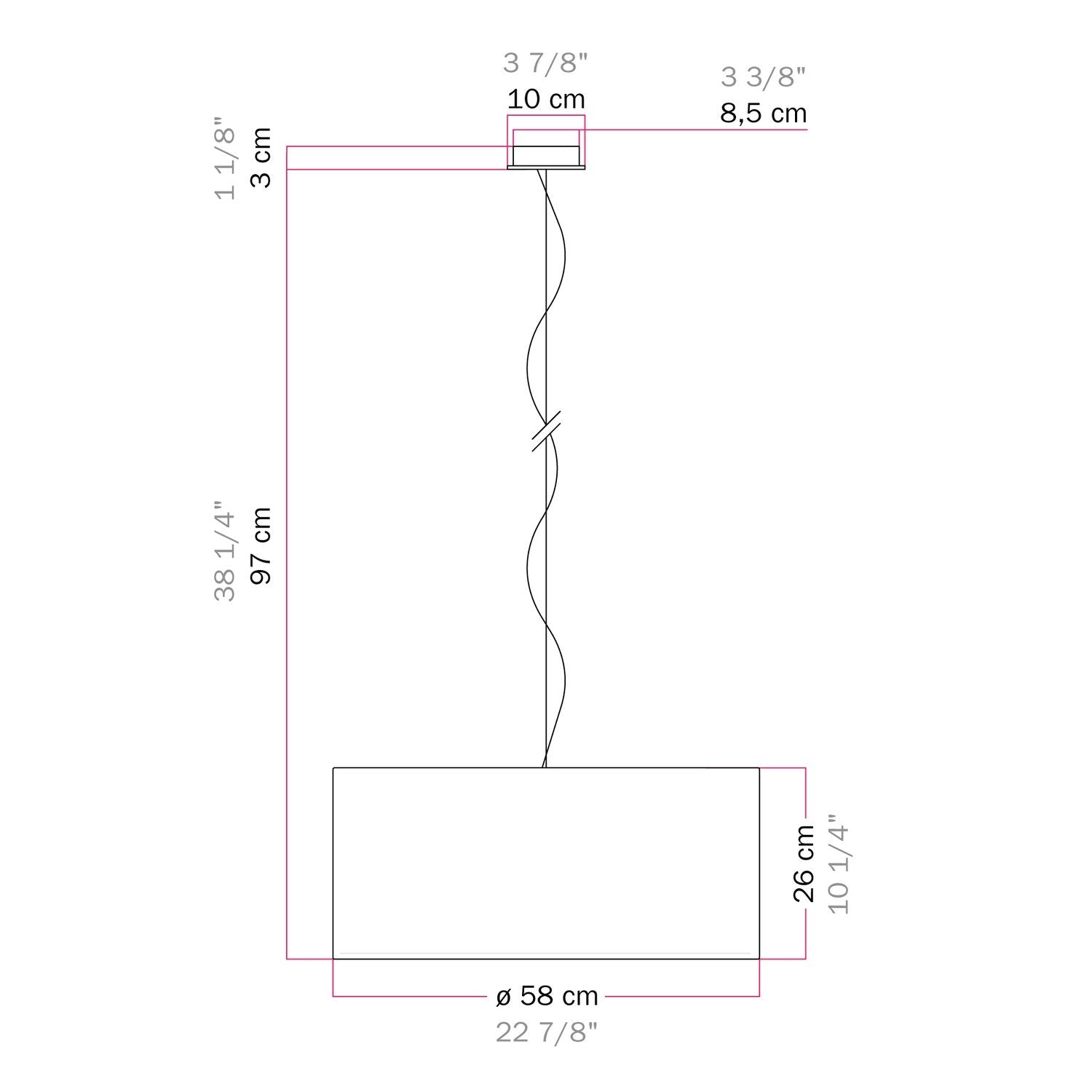 Lampada a sospensione con paralume in tessuto Cilindro Large - Made in Italy - Teletta Verde Dubbio Si