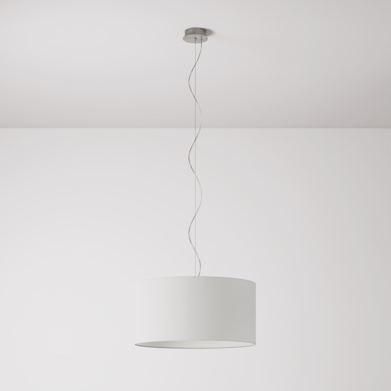 Lampada a sospensione con paralume in tessuto Cilindro Medium Lino crudo - Made in Italy No