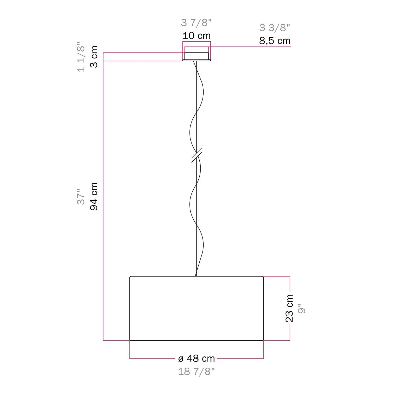 Lampada a sospensione con paralume in tessuto Cilindro Medium - Made in Italy - Teletta Verde Dubbio No
