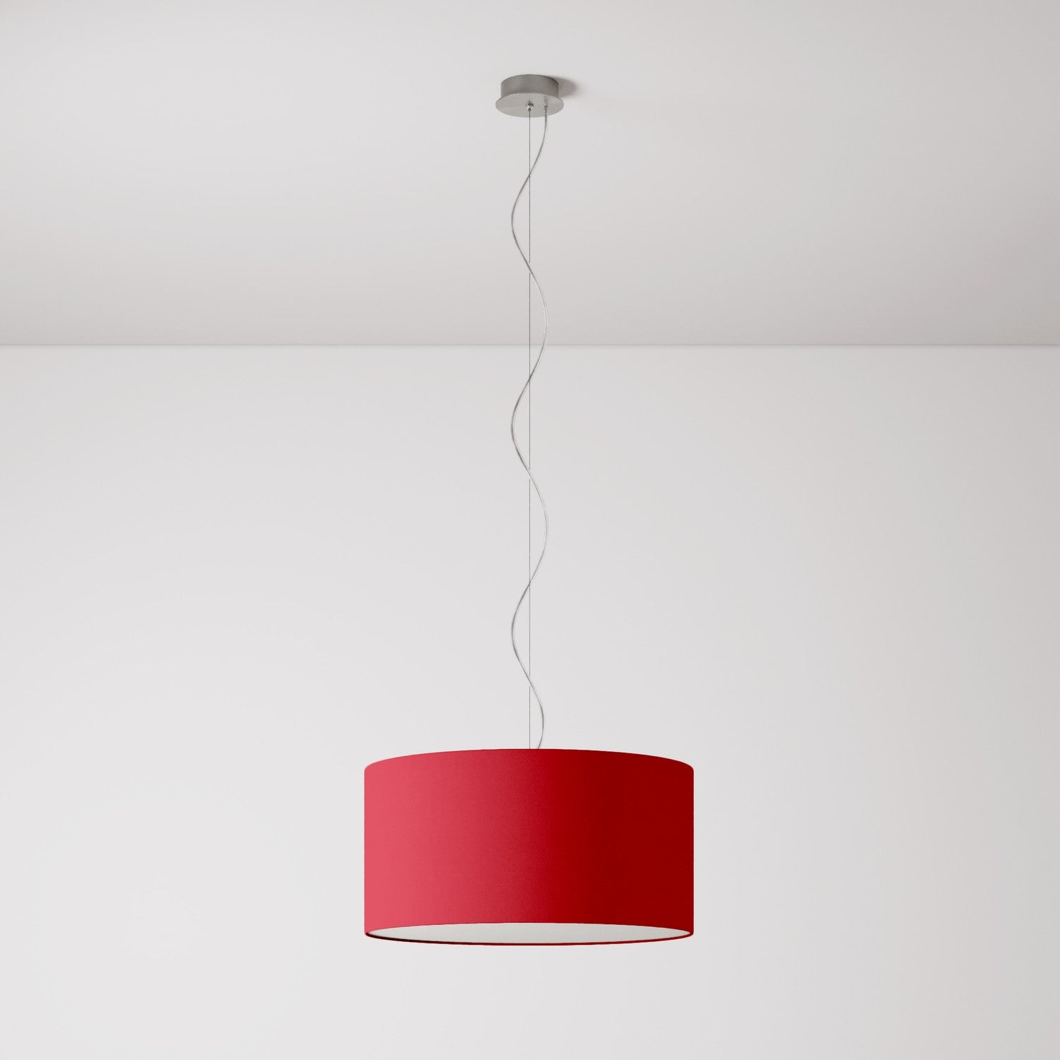 Lampada a sospensione con paralume in tessuto Cilindro Medium Teletta rosso - Made in Italy Si