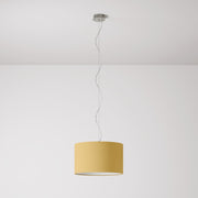 Lampada a sospensione con paralume in tessuto Cilindro Small Arenal oro - Made in Italy No