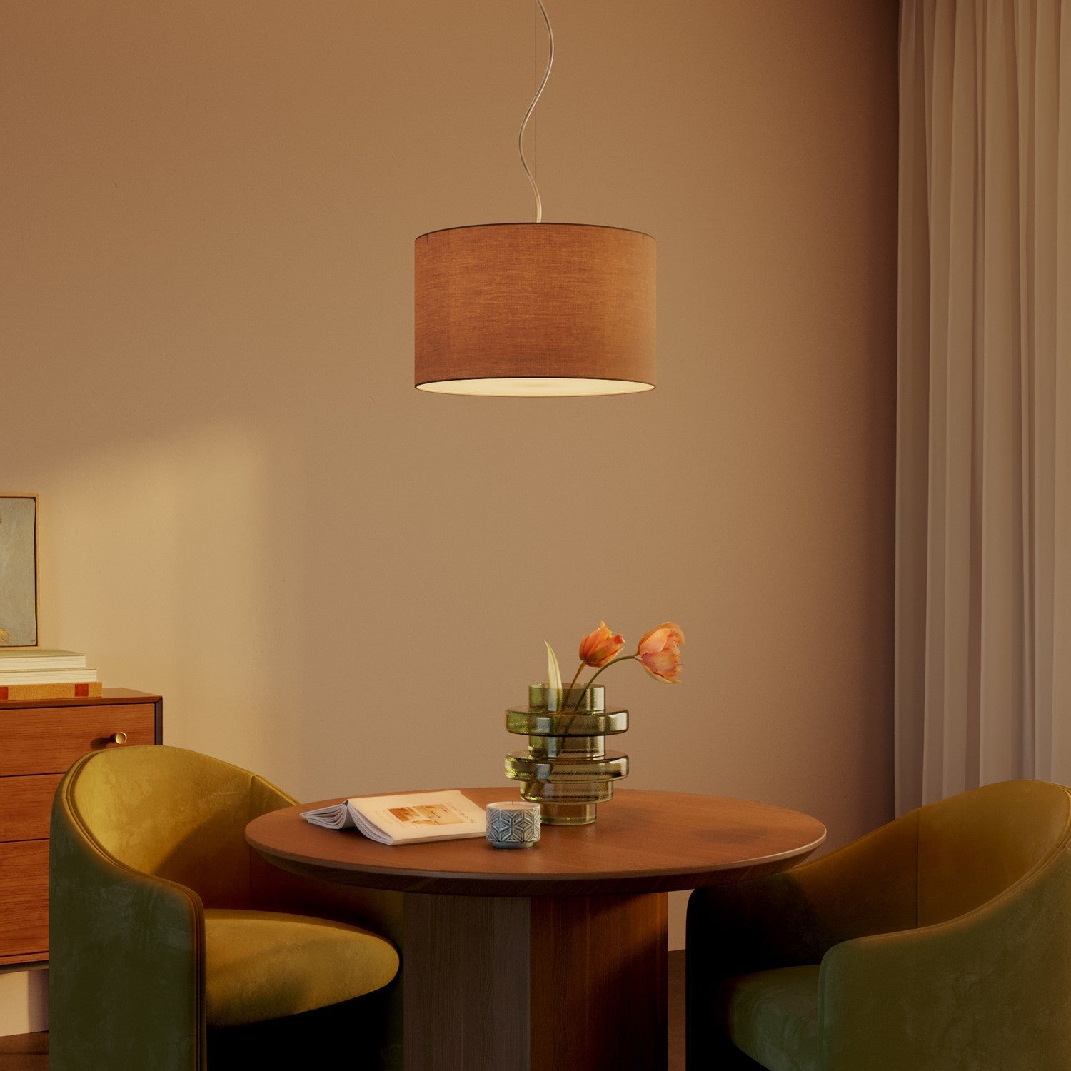 Lampada a sospensione con paralume in tessuto Cilindro Small - Made in Italy - Arenal Cenere Si