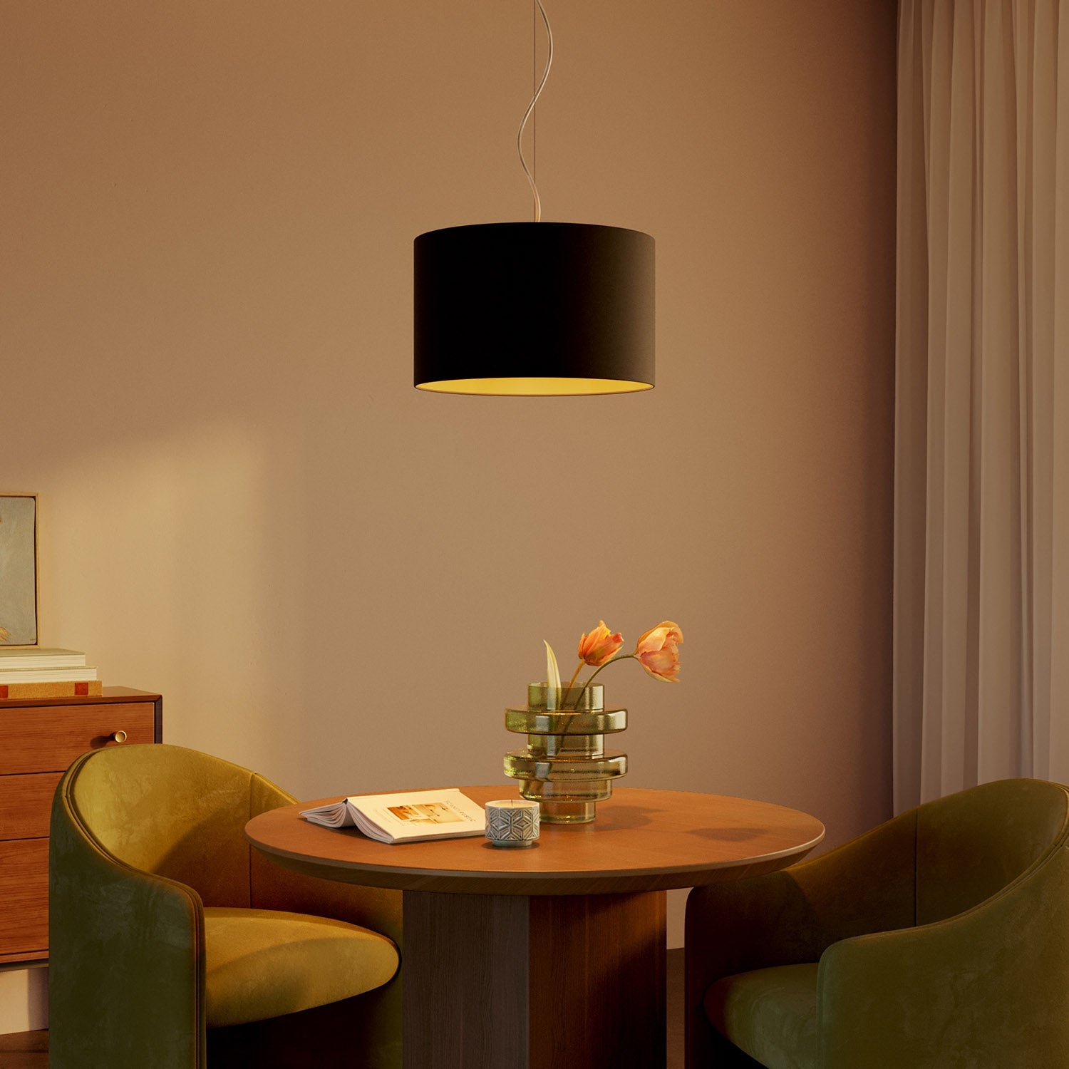 Lampada a sospensione con paralume in tessuto Cilindro Small - Made in Italy - Nero/Oro No