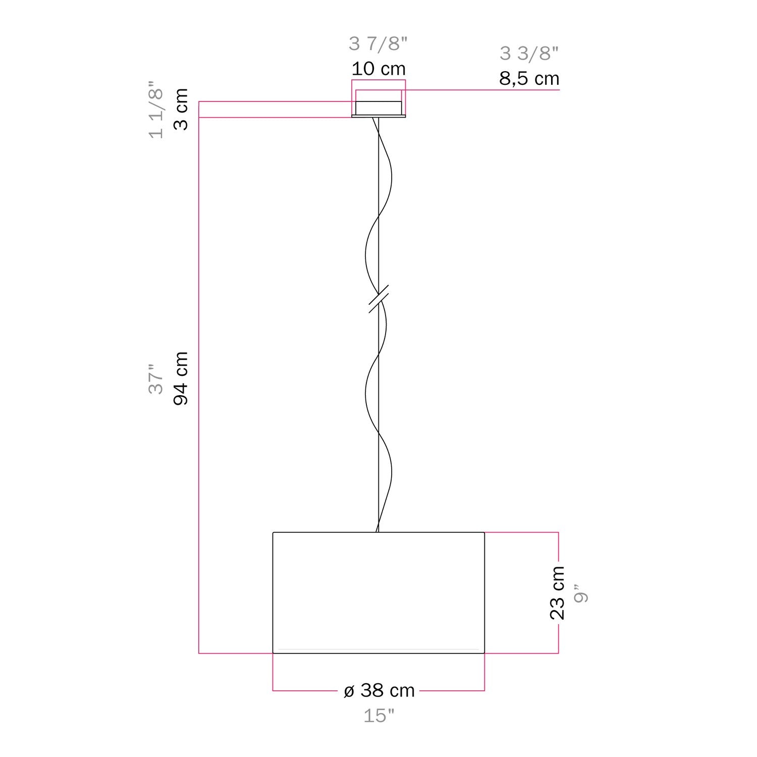 Lampada a sospensione con paralume in tessuto Cilindro Small - Made in Italy - Raphia Si