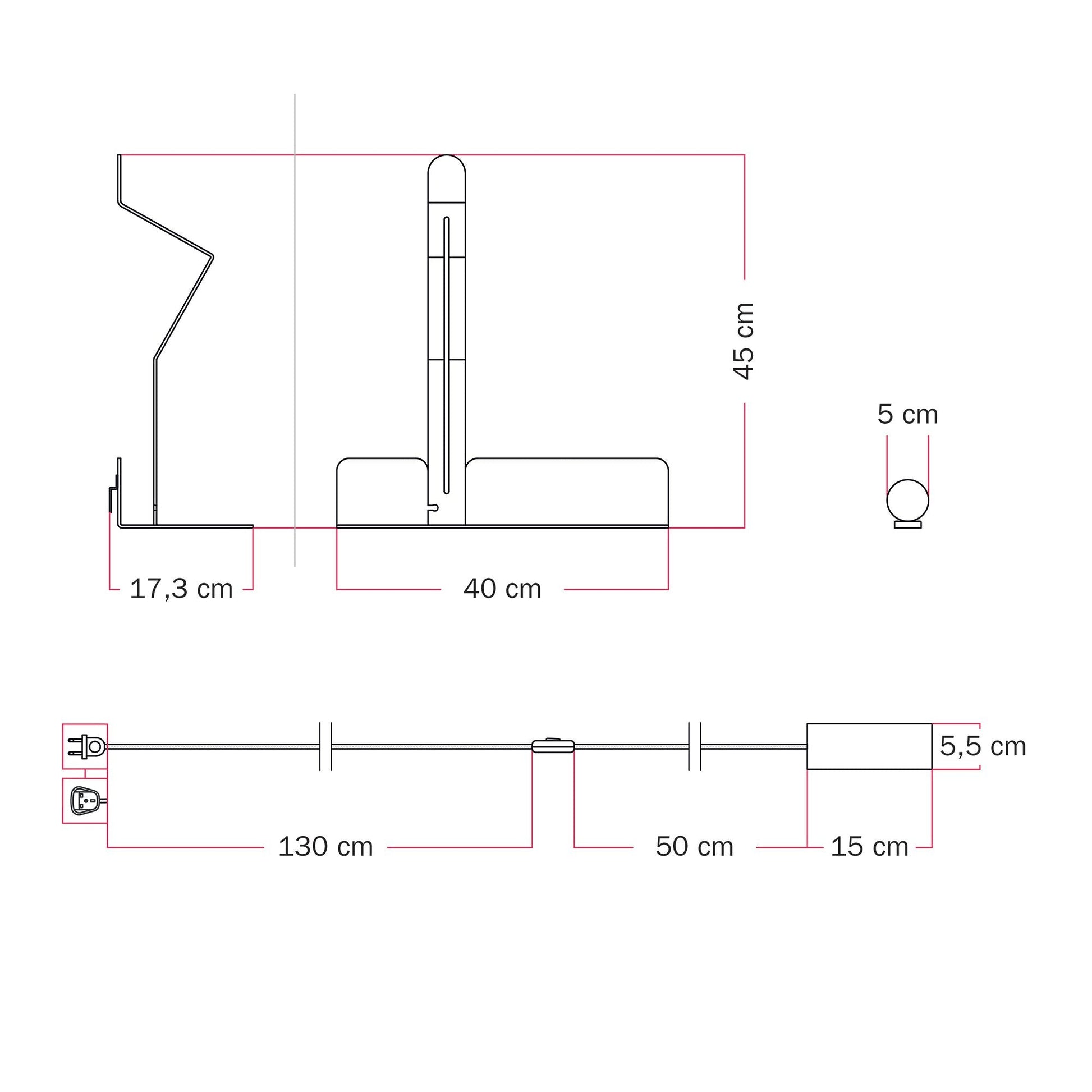 Lampada da parete con mensola e faretto magnetico orientabile - Murio Tubo - Nero