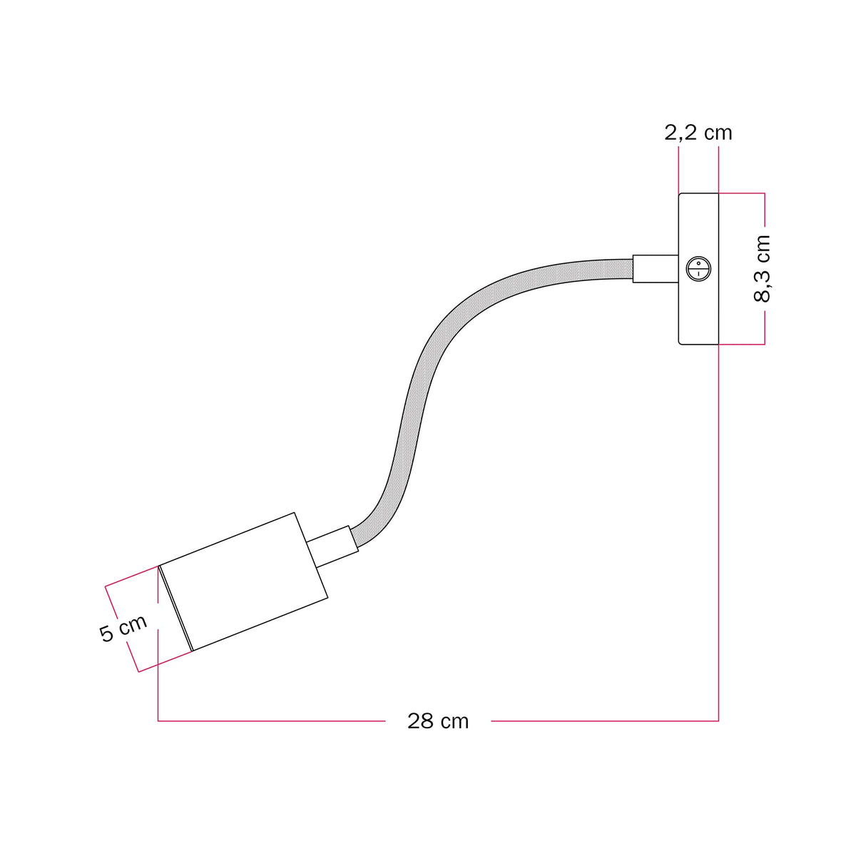 Lampada da parete o soffitto con faretto GU10 Bispot e braccio orientabile Flex 30 cm - Titanio satinato - Creative Cables
