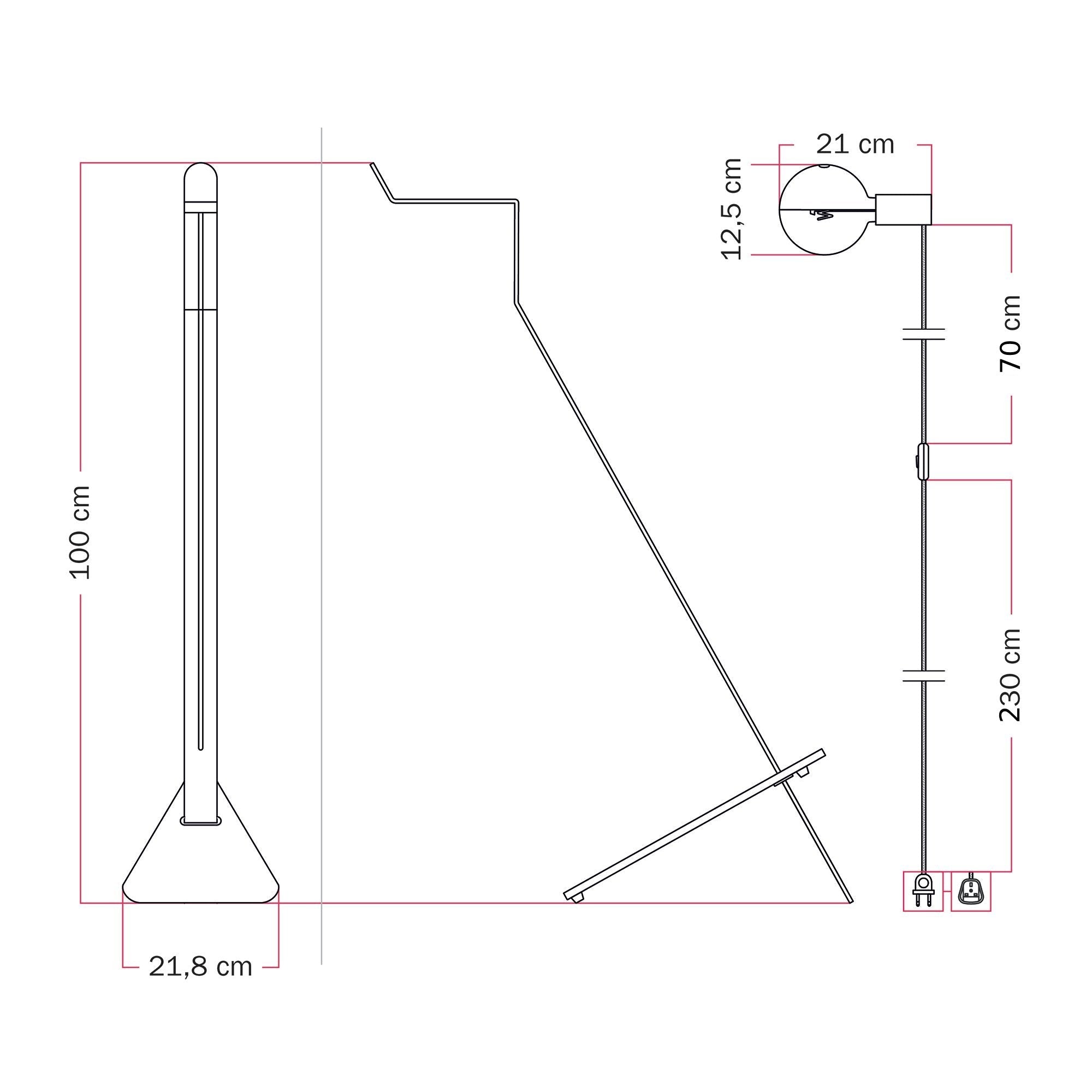 Lampada da terra inclinabile con lampadina LED G125 verniciata - Mario Talia - Nero