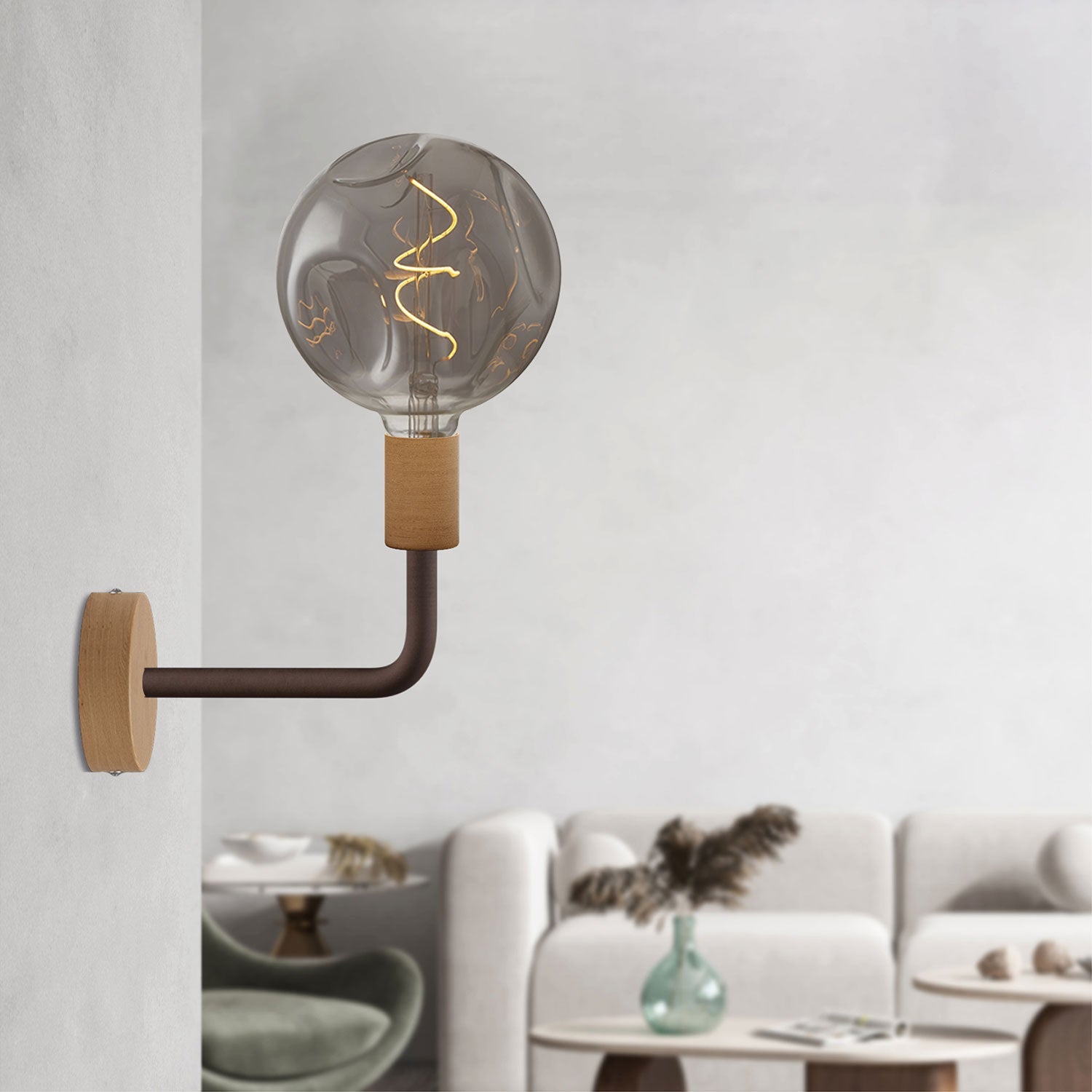 Lampada Fermaluce Elle in legno con lampadina Bumped - Neutro