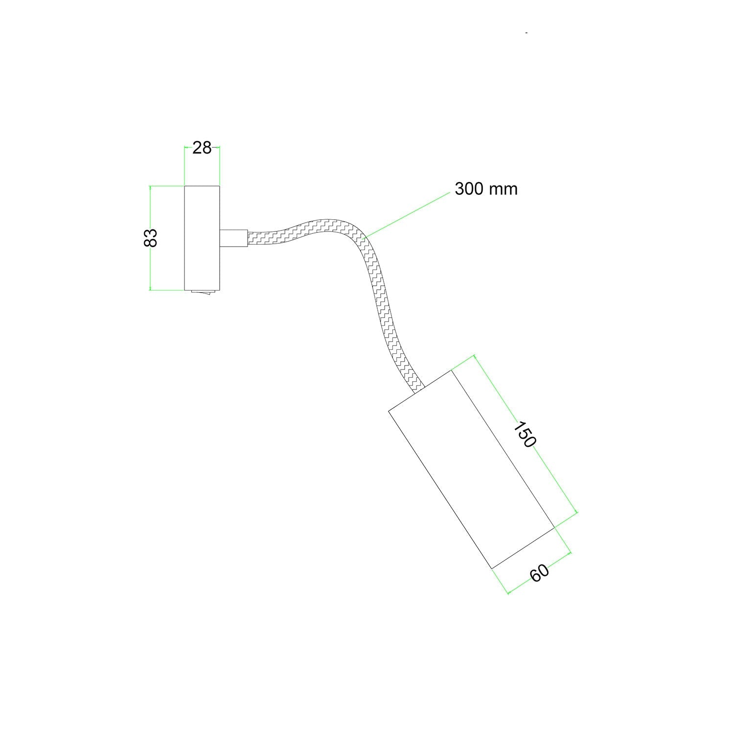 Lampada Fermaluce Flex 30 con mini rosone con interruttore e faretto con paralume Tub-E14 - Nero