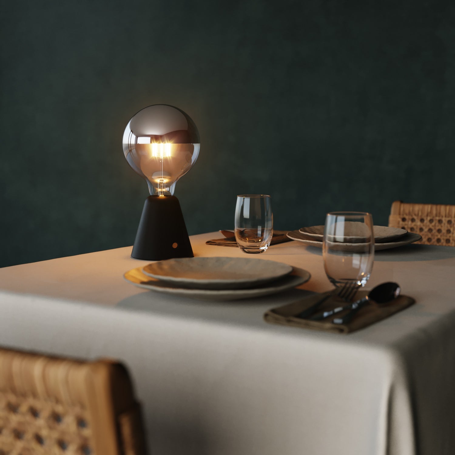 Lampada portatile ricaricabile Cabless01 con lampadina globo mezza sfera argento - Nero