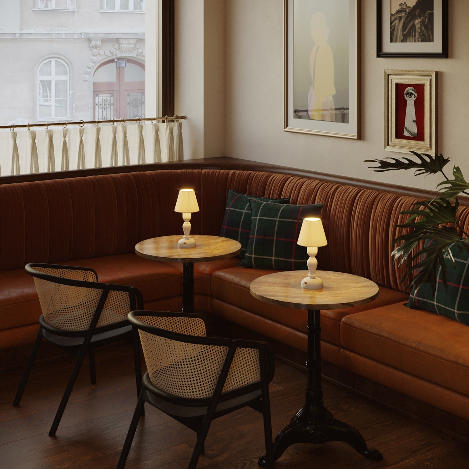 Lampada portatile ricaricabile Cabless14 con lampadina a goccia e predisposizione per paralume - Bianco