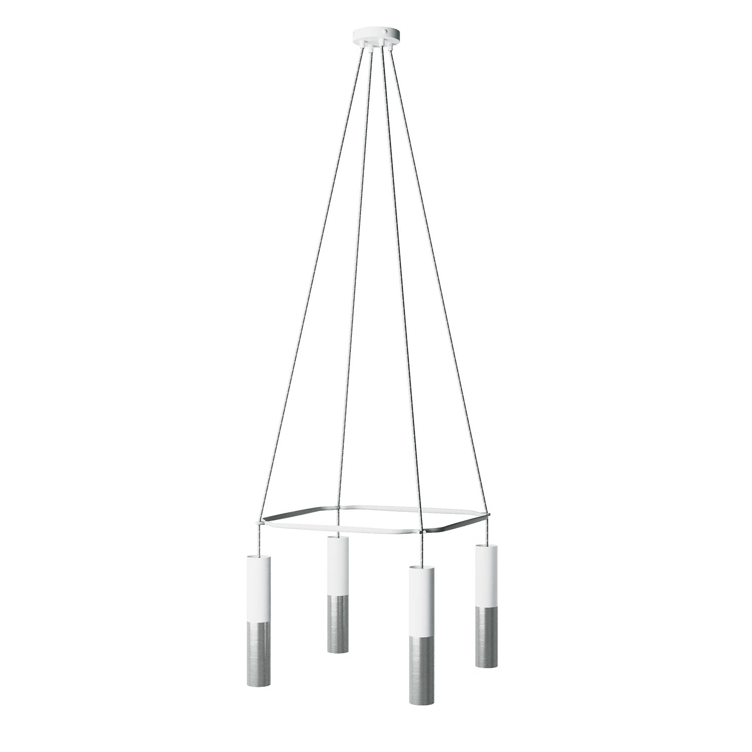 Lampadario Cage a 4 cadute Tub - E14 Doppio - Bianco opaco - Creative Cables