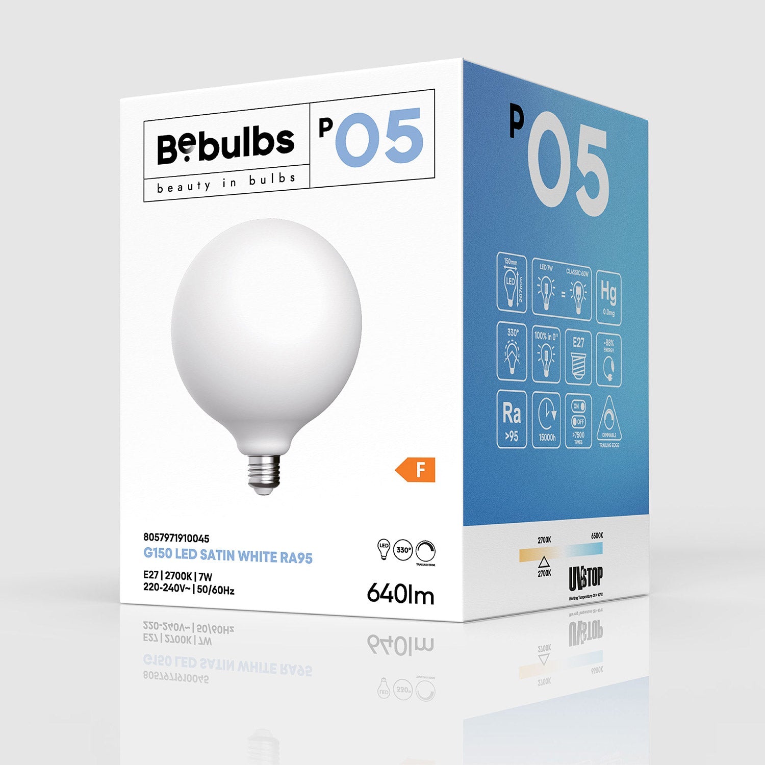 Lampadina LED Effetto Porcellana CRI 95 G150 7W 640Lm E27 2700K Dimmerabile - P05