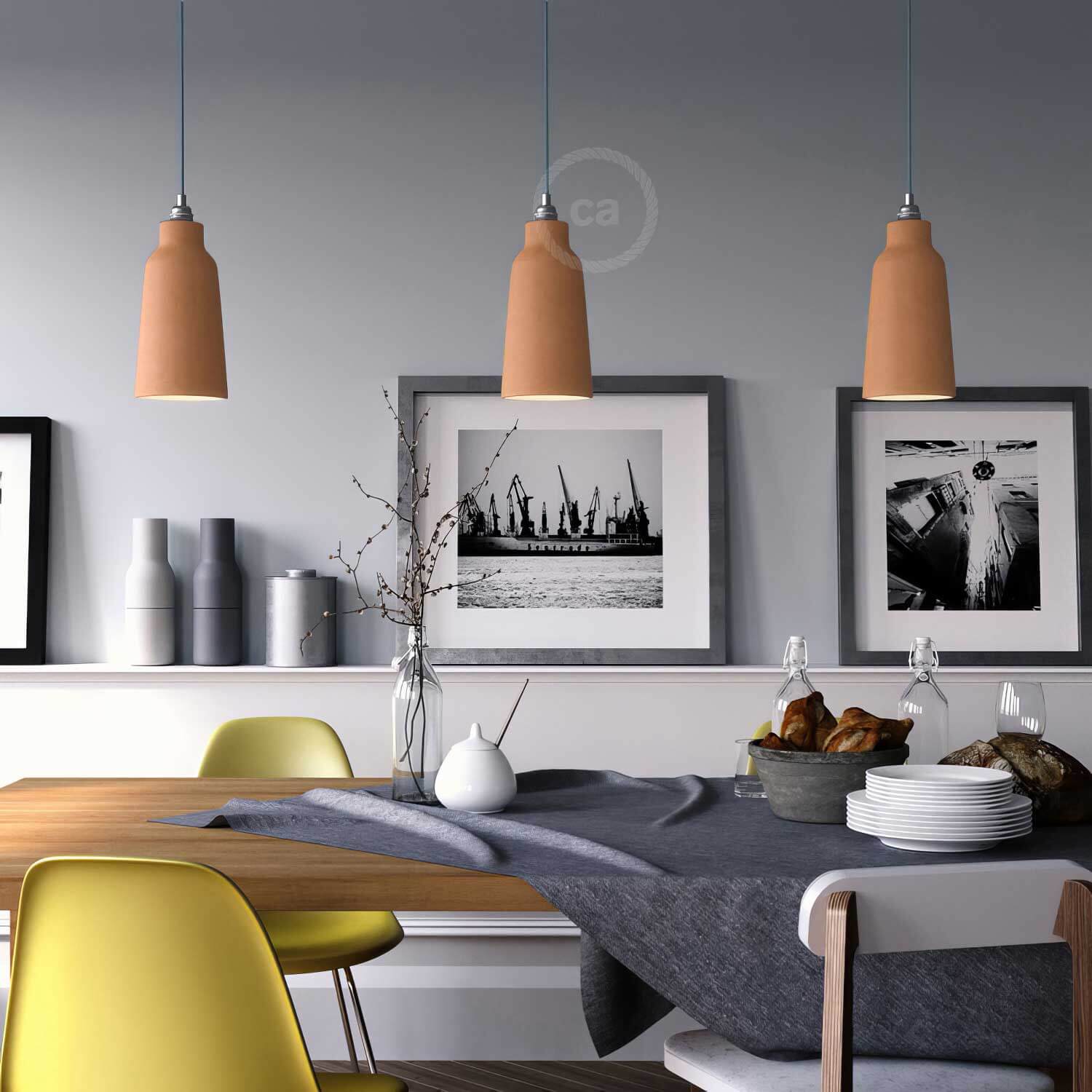 Paralume Bottiglia in ceramica, collezione Materia - Made in Italy - Terracotta striato