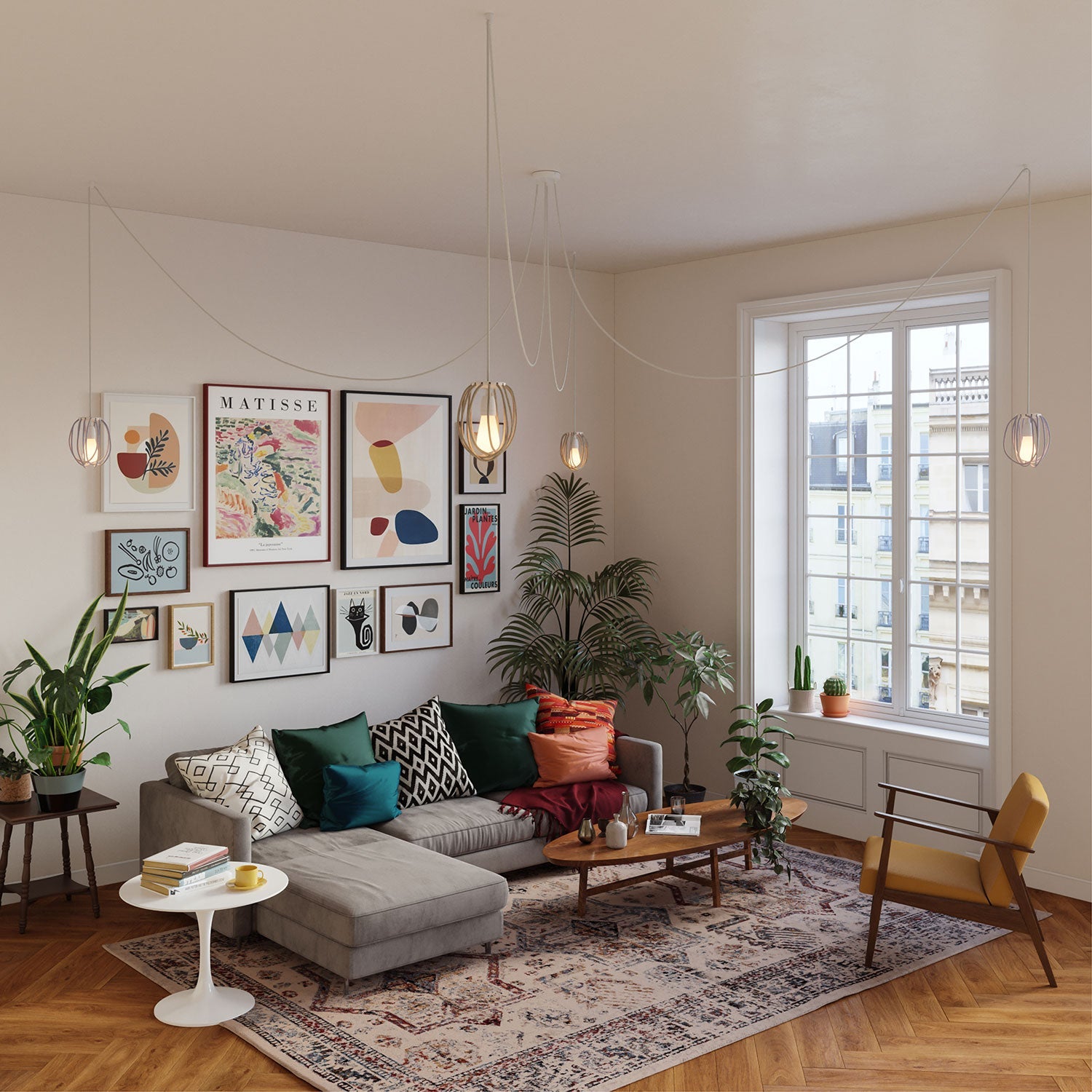 Paralume Cablò multicolor 50 cm e cavi in lino bianco - Creative Cables